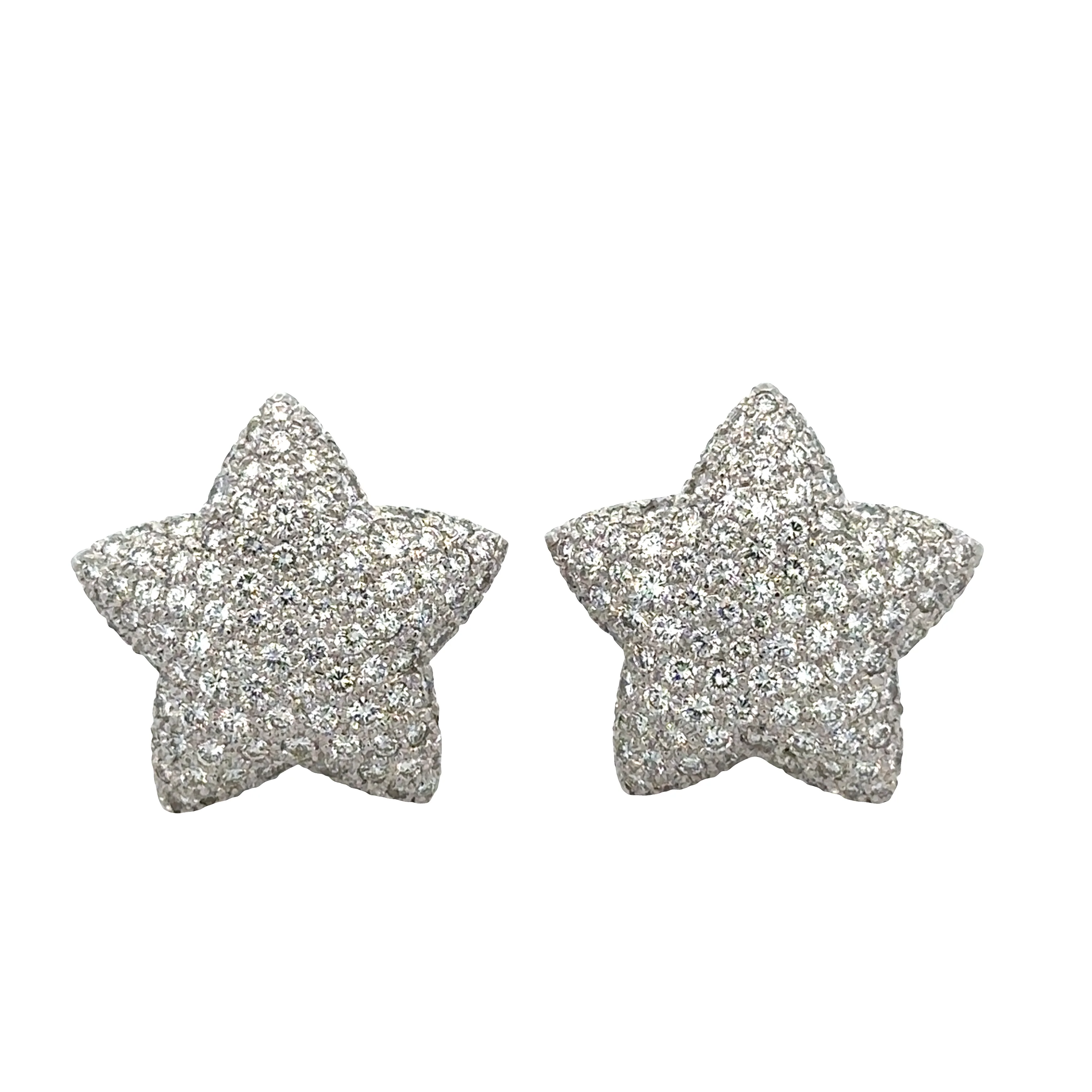 18k White Gold Diamond Star Motif Statement Earrings