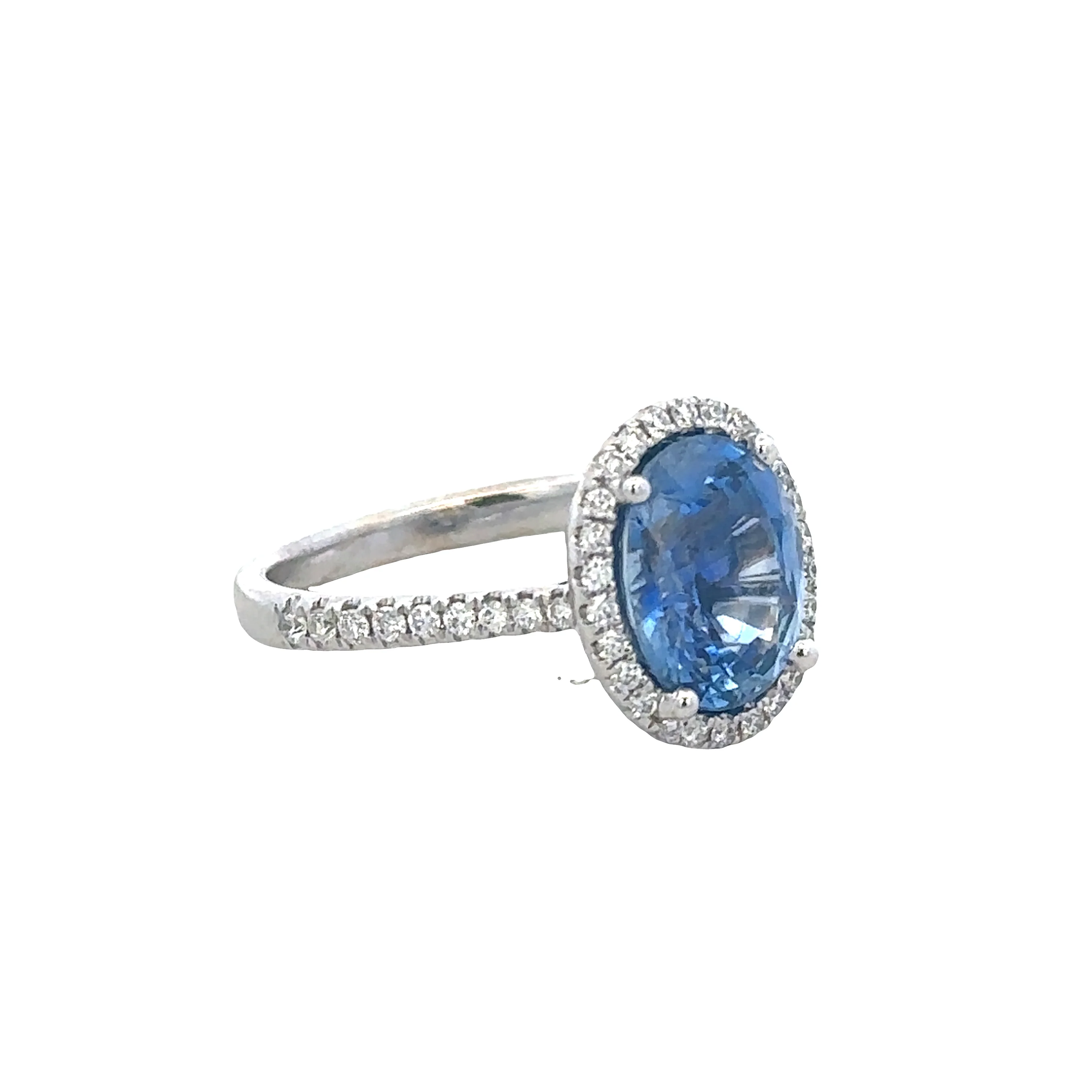 18k White Gold Sri Lankan Sapphire & Diamond Halo Ring – GIA Certified, Size 5.5 - Image 2