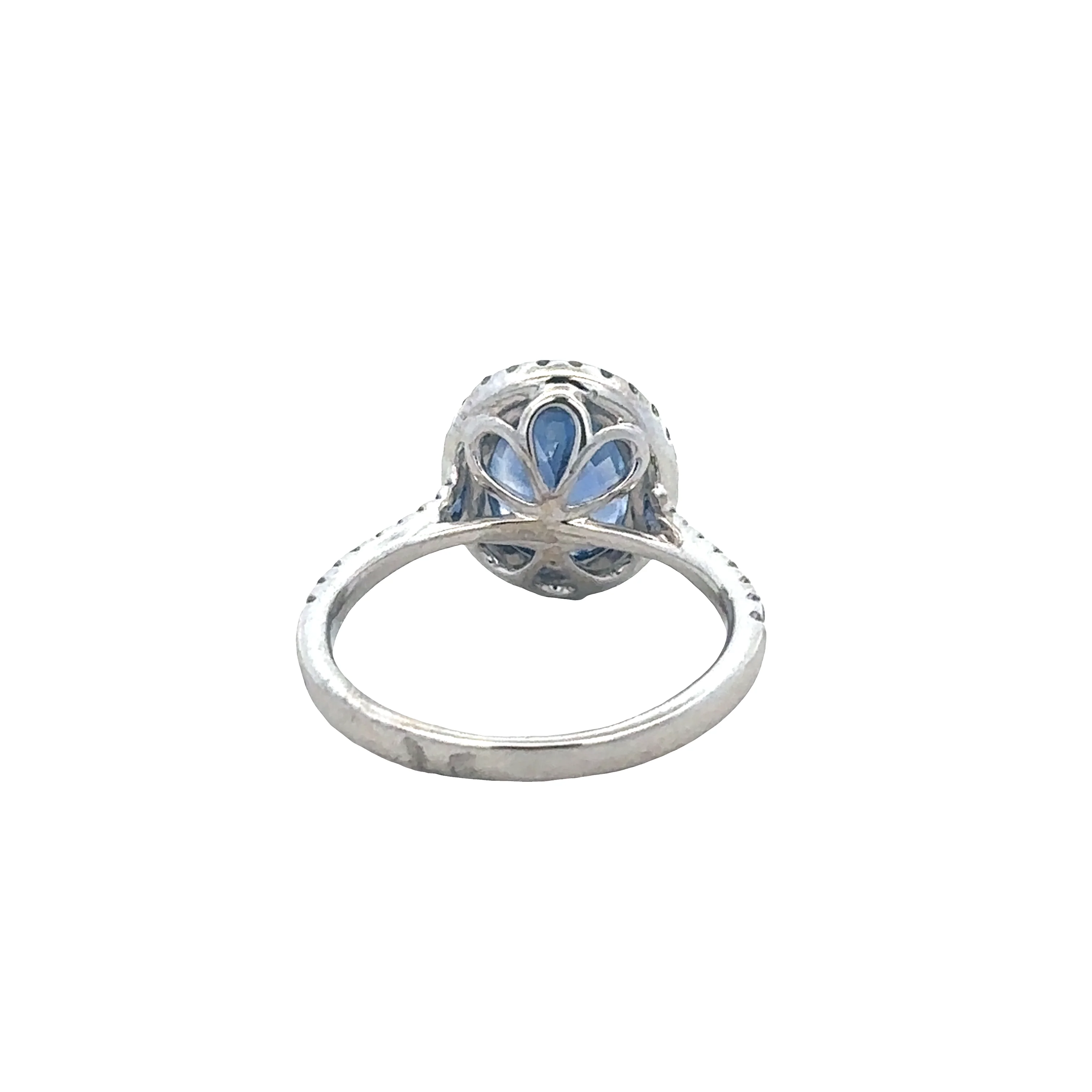 18k White Gold Sri Lankan Sapphire & Diamond Halo Ring – GIA Certified, Size 5.5 - Image 3