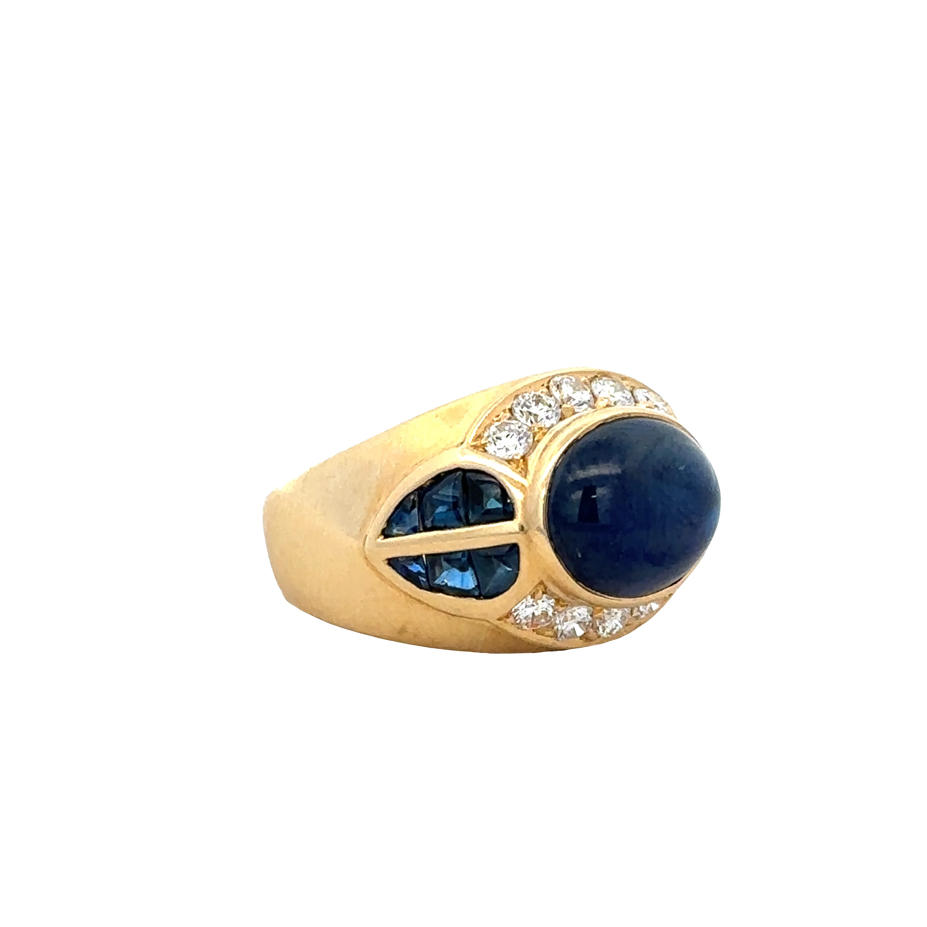 18k Yellow Gold Blue Sapphire and Diamond Ring – Size 5.5 - Image 2