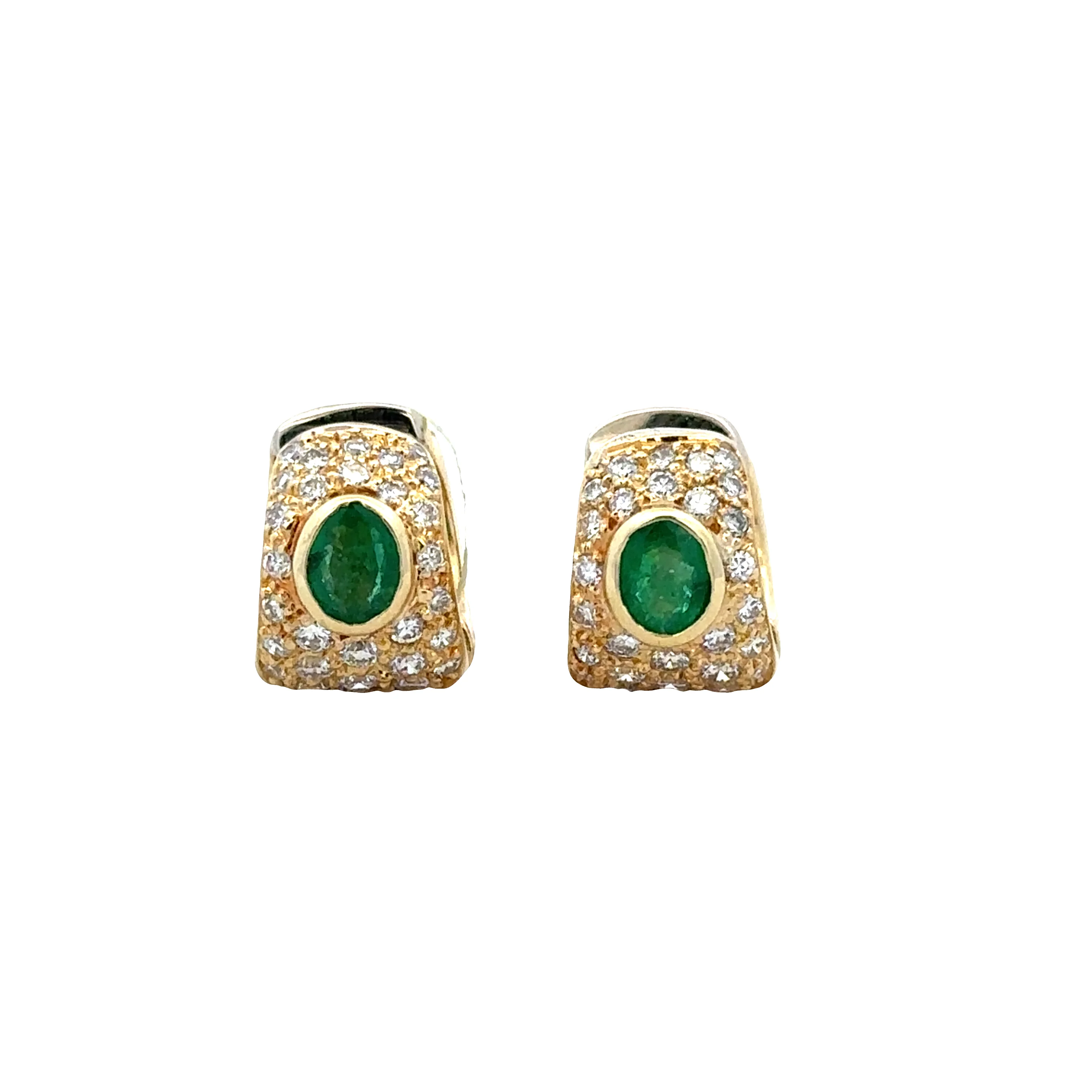 18k Yellow Gold Emerald & Diamond Hoop Earrings