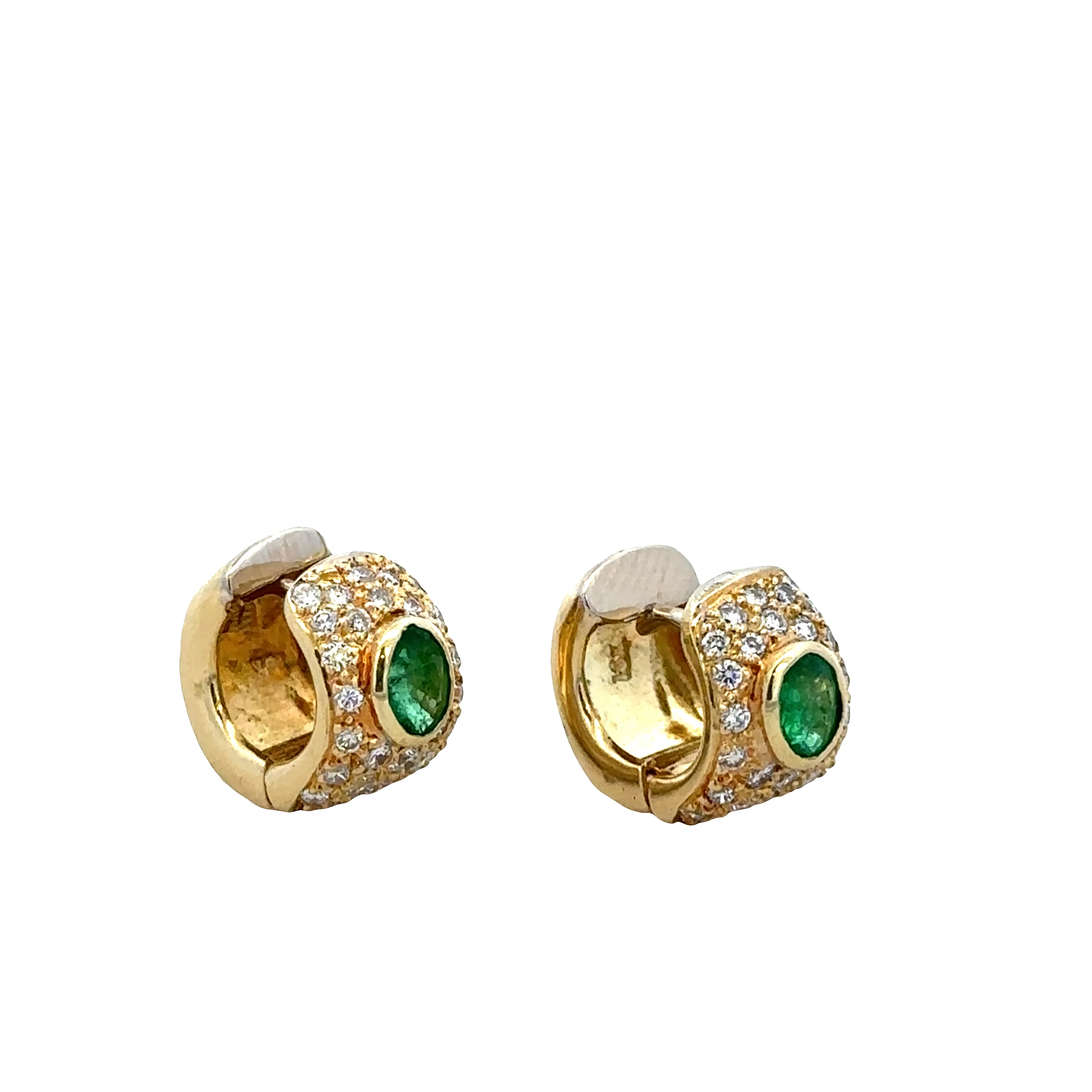18k Yellow Gold Emerald & Diamond Hoop Earrings - Image 2