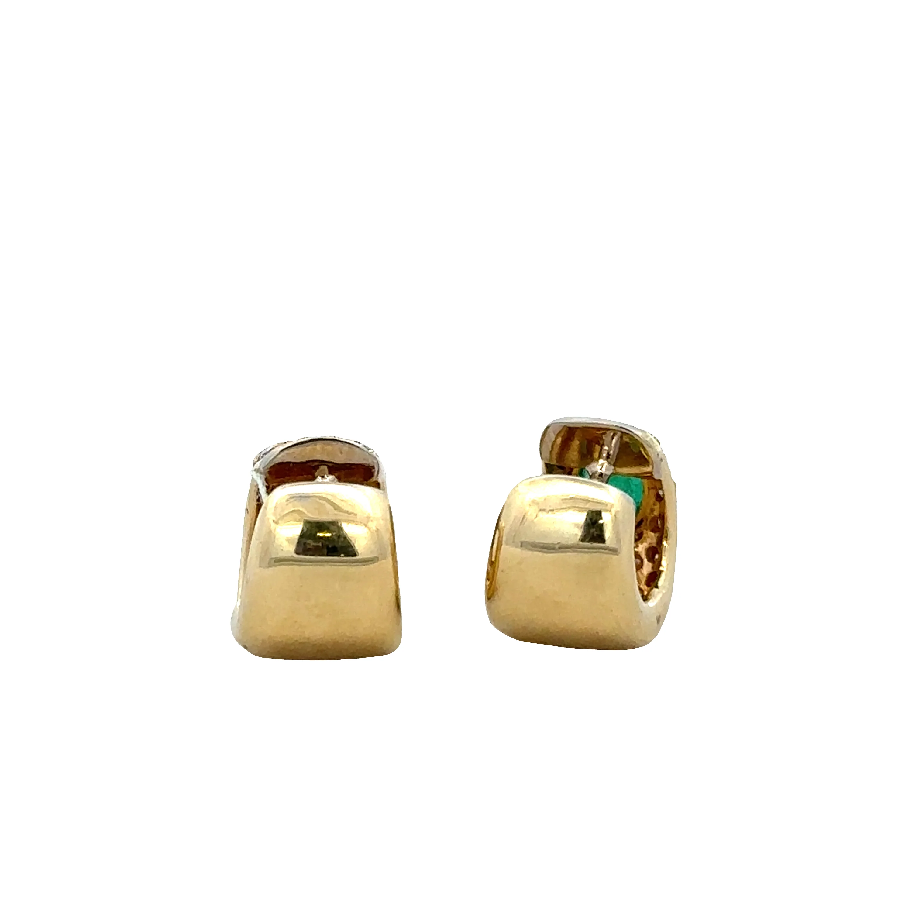 18k Yellow Gold Emerald & Diamond Hoop Earrings - Image 3