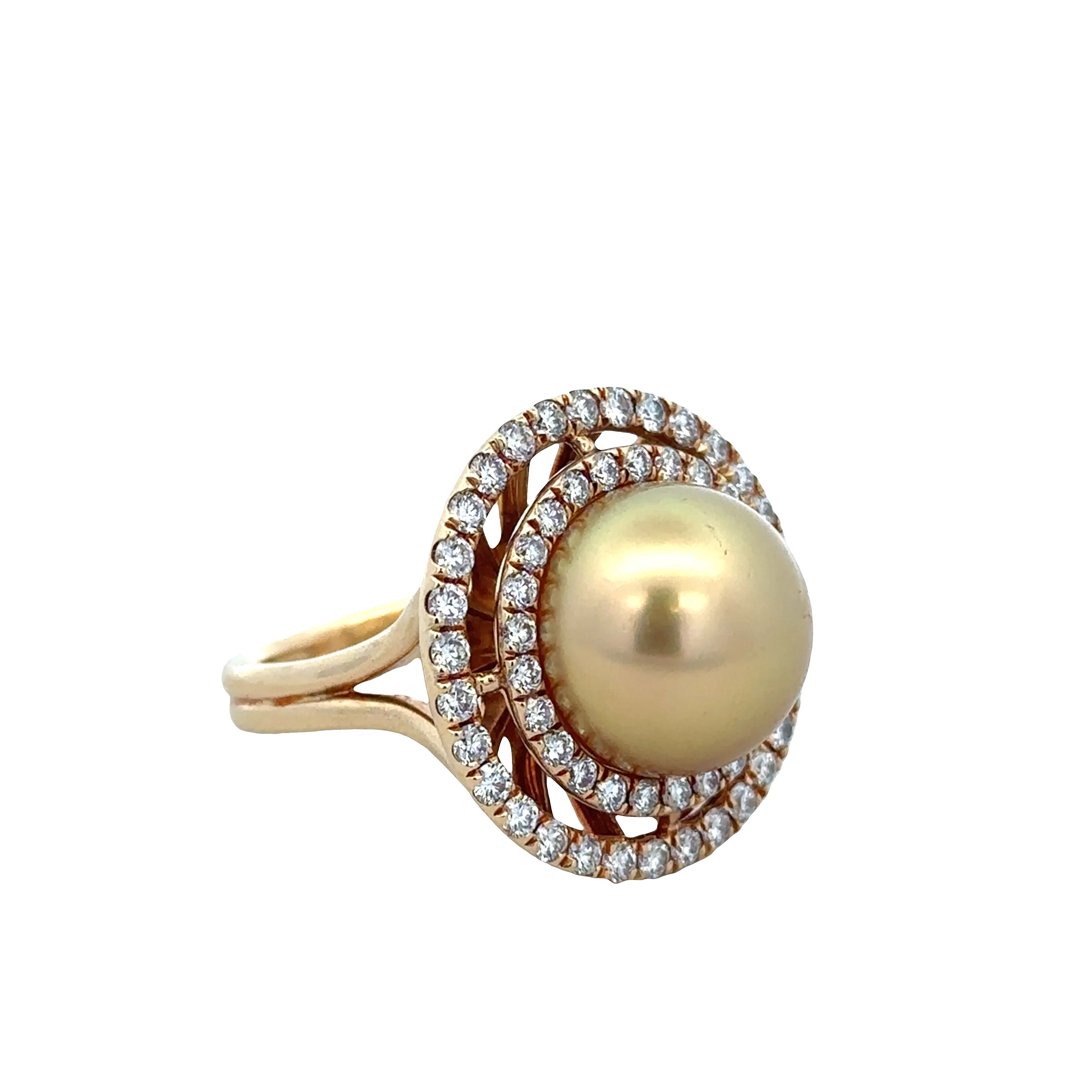 18k Yellow Gold Golden South Sea Pearl & Diamond Ring – Size 8.25 - Image 2