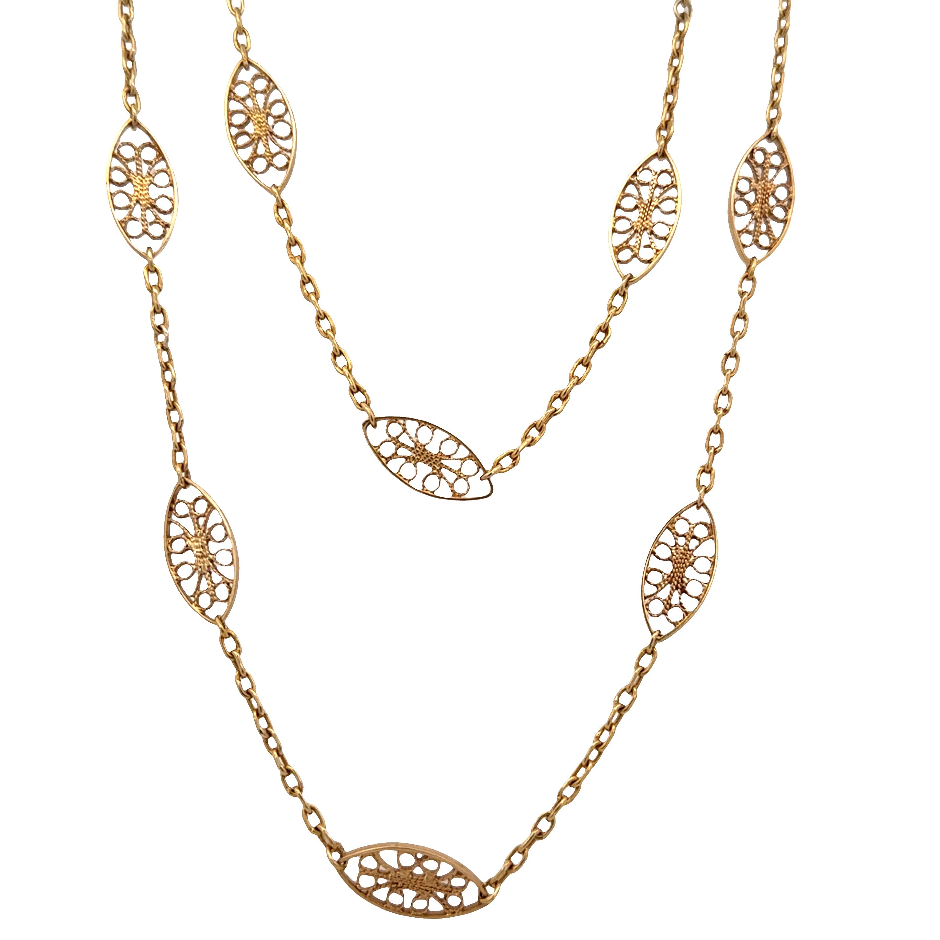 18k Yellow Gold Navette Station Necklace – 30 Inches