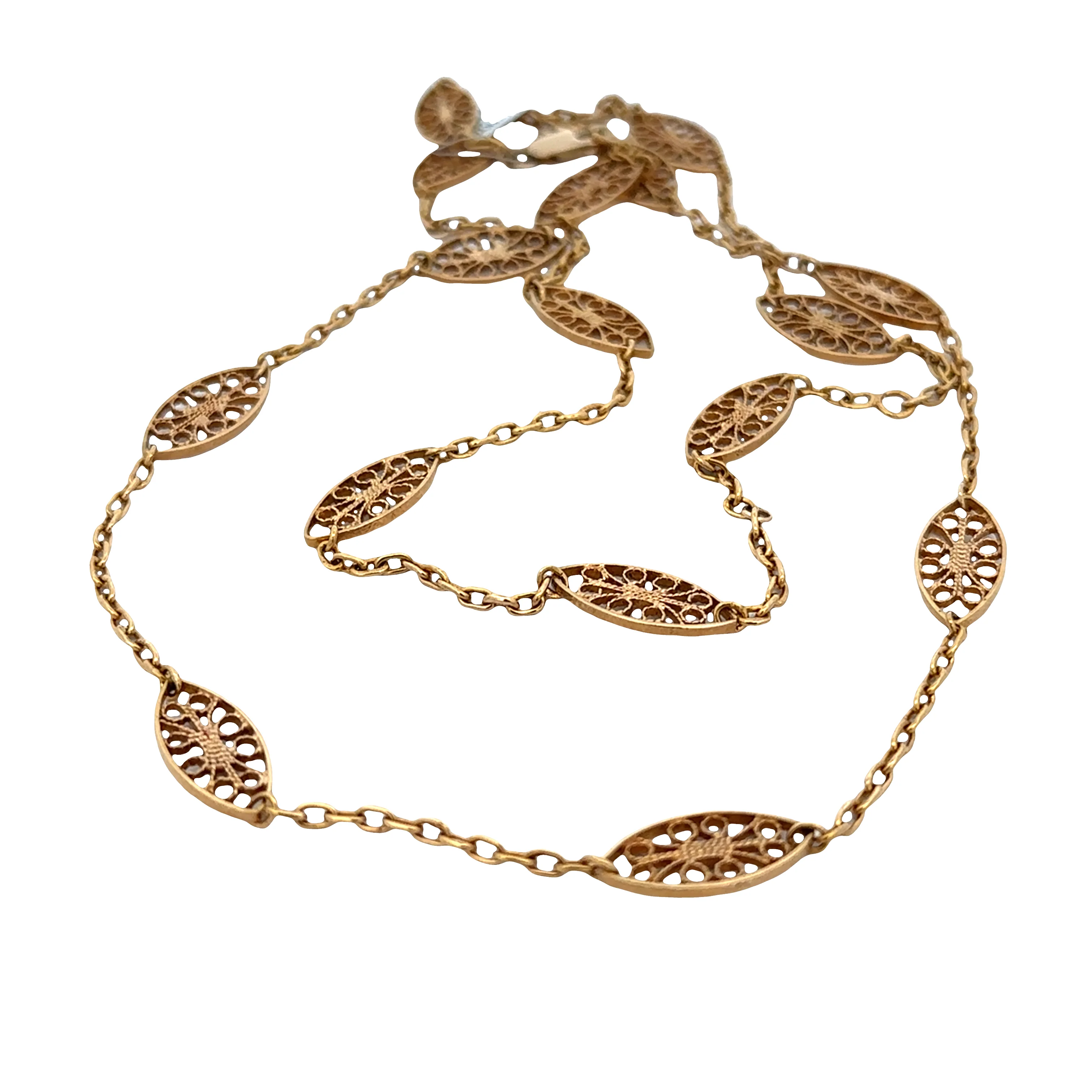 18k Yellow Gold Navette Station Necklace – 30 Inches - Image 3