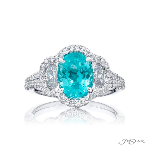 Platinum Paraiba Tourmaline and Diamond Three-Stone Ring – Size 6