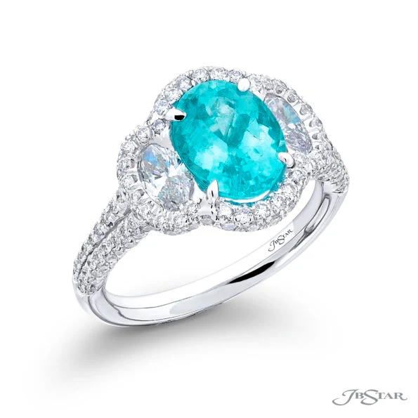 Platinum Paraiba Tourmaline and Diamond Three-Stone Ring – Size 6 - Image 2