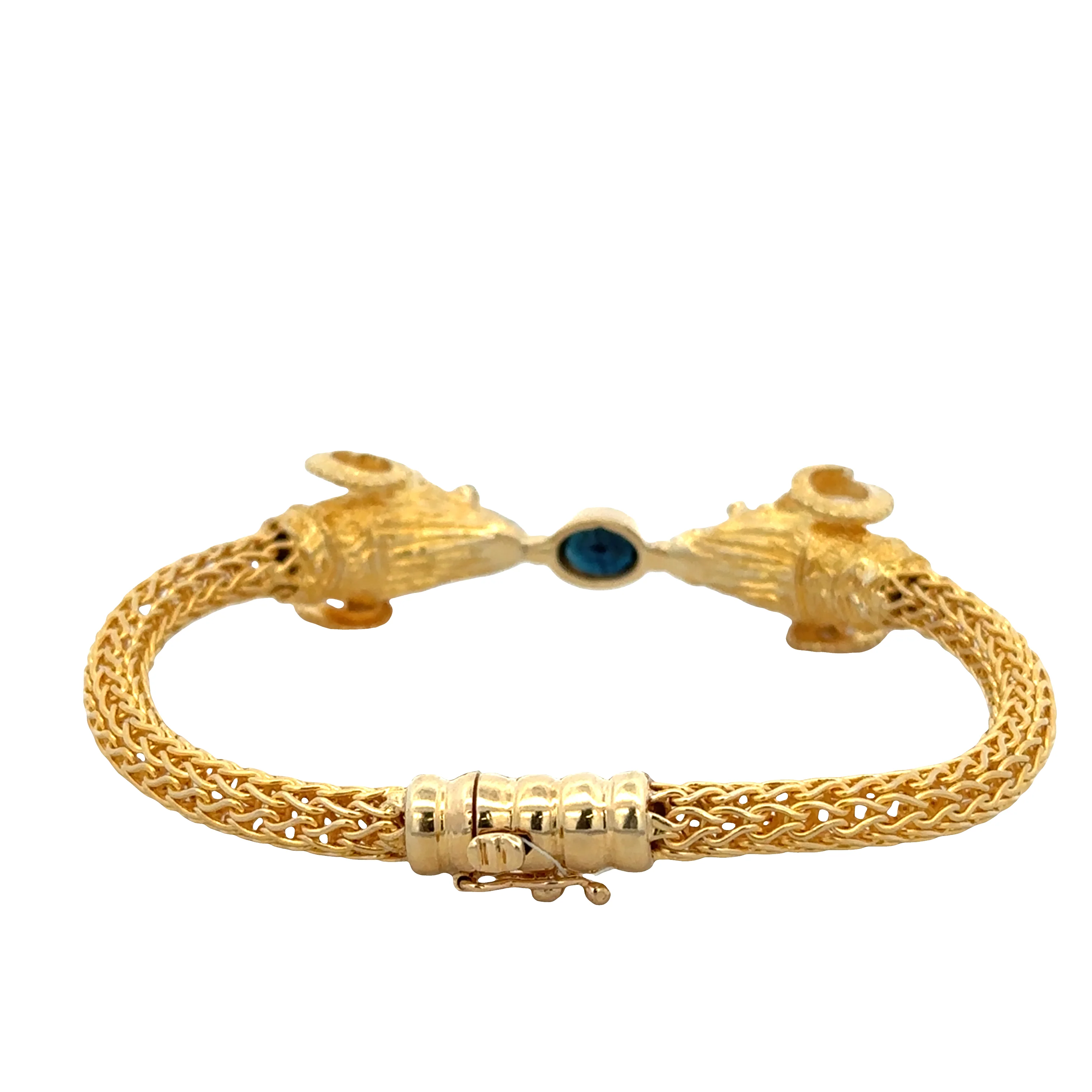 18k Yellow Gold Sapphire, Ruby & Diamond Ram's Head Bracelet – 7.75" - Image 2