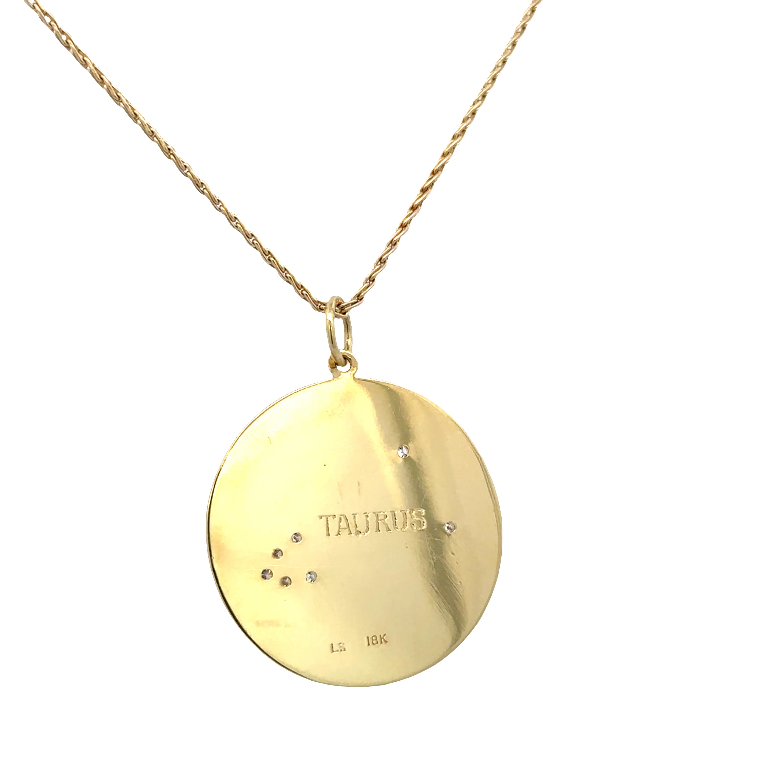 18k Yellow Gold Taurus Constellation Diamond Pendant Necklace - Image 3