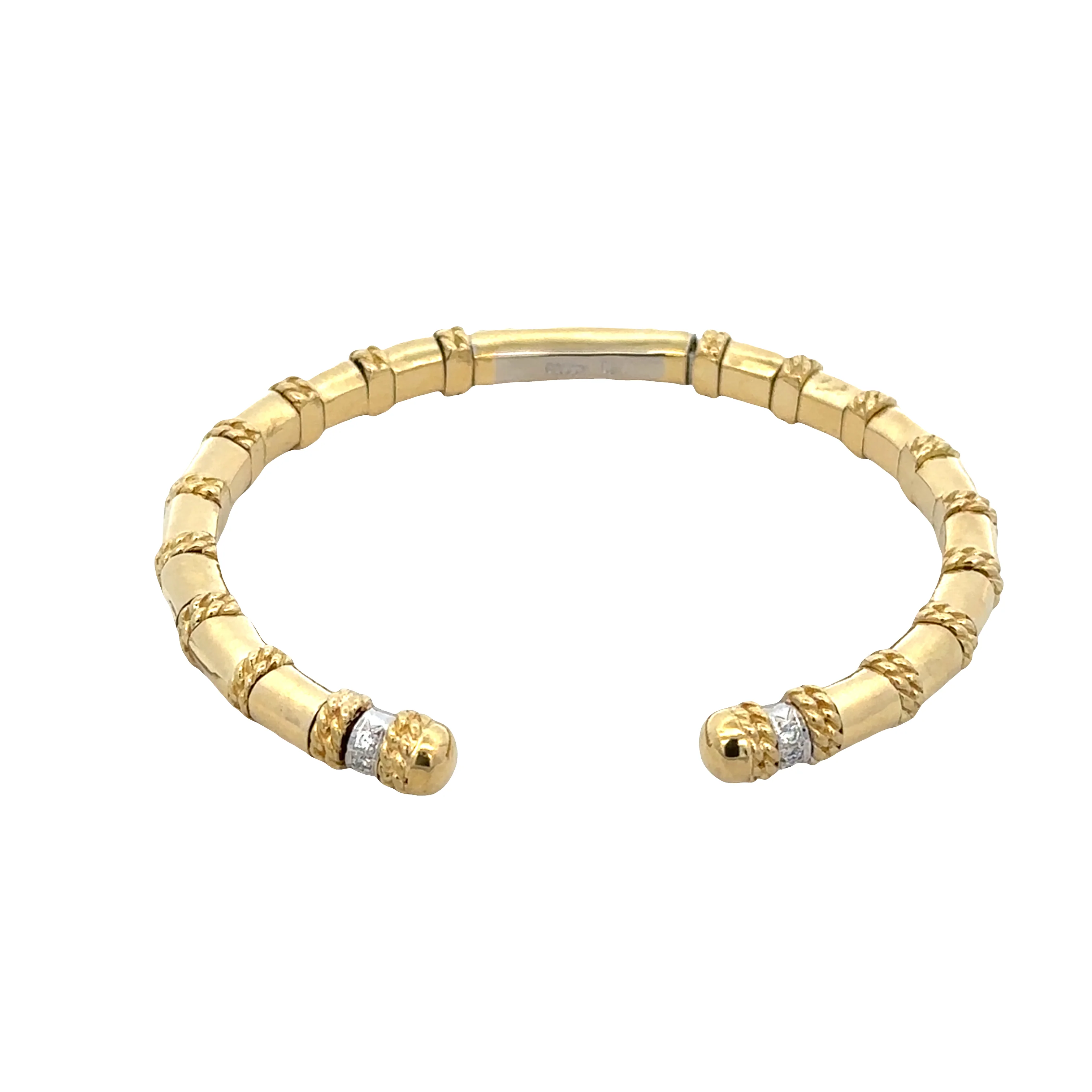 18k Yellow Gold Textured Flexible Diamond Bangle Bracelet - Image 2