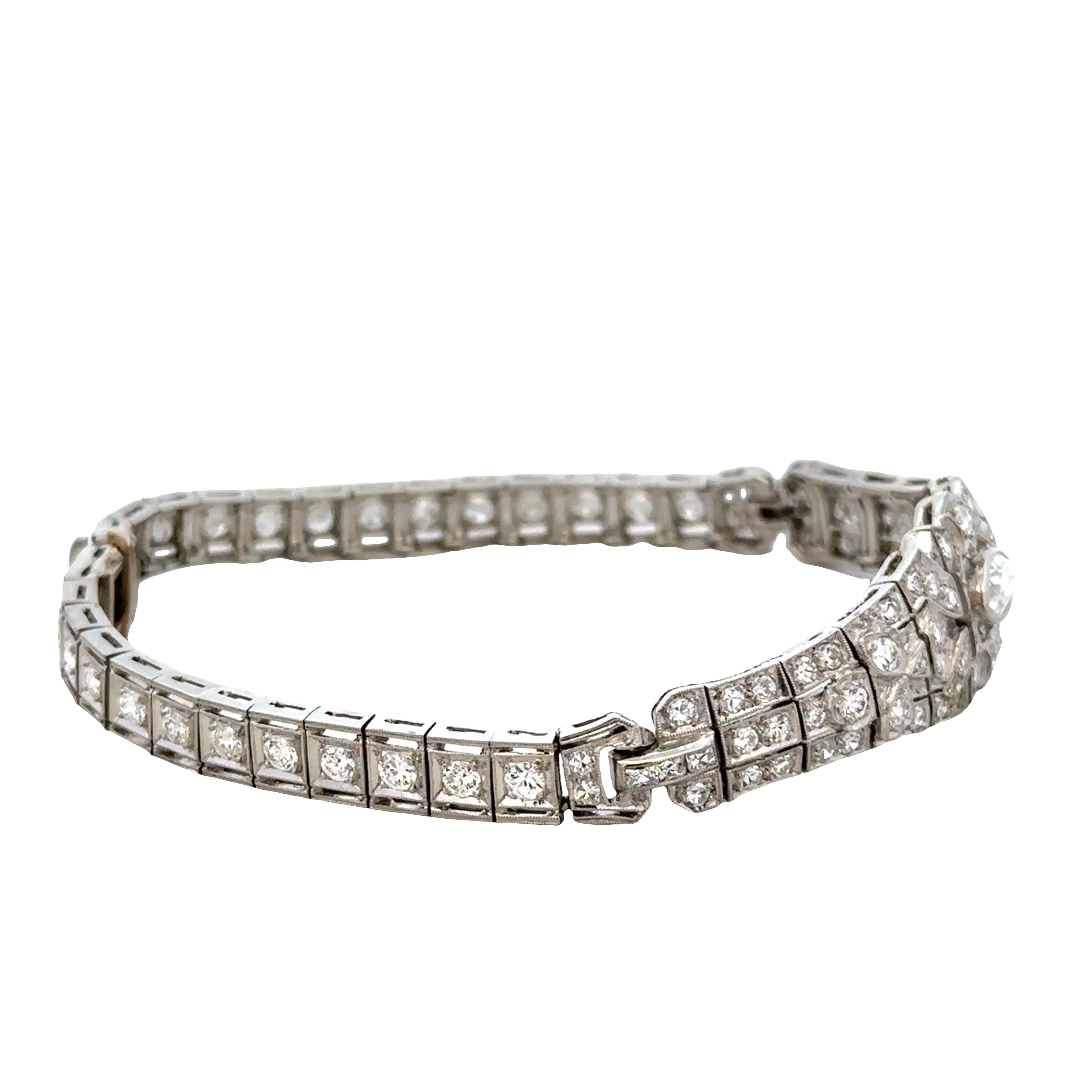 Antique Art Deco Platinum Diamond Bracelet – 7 1/8", Circa 1920s - Image 2