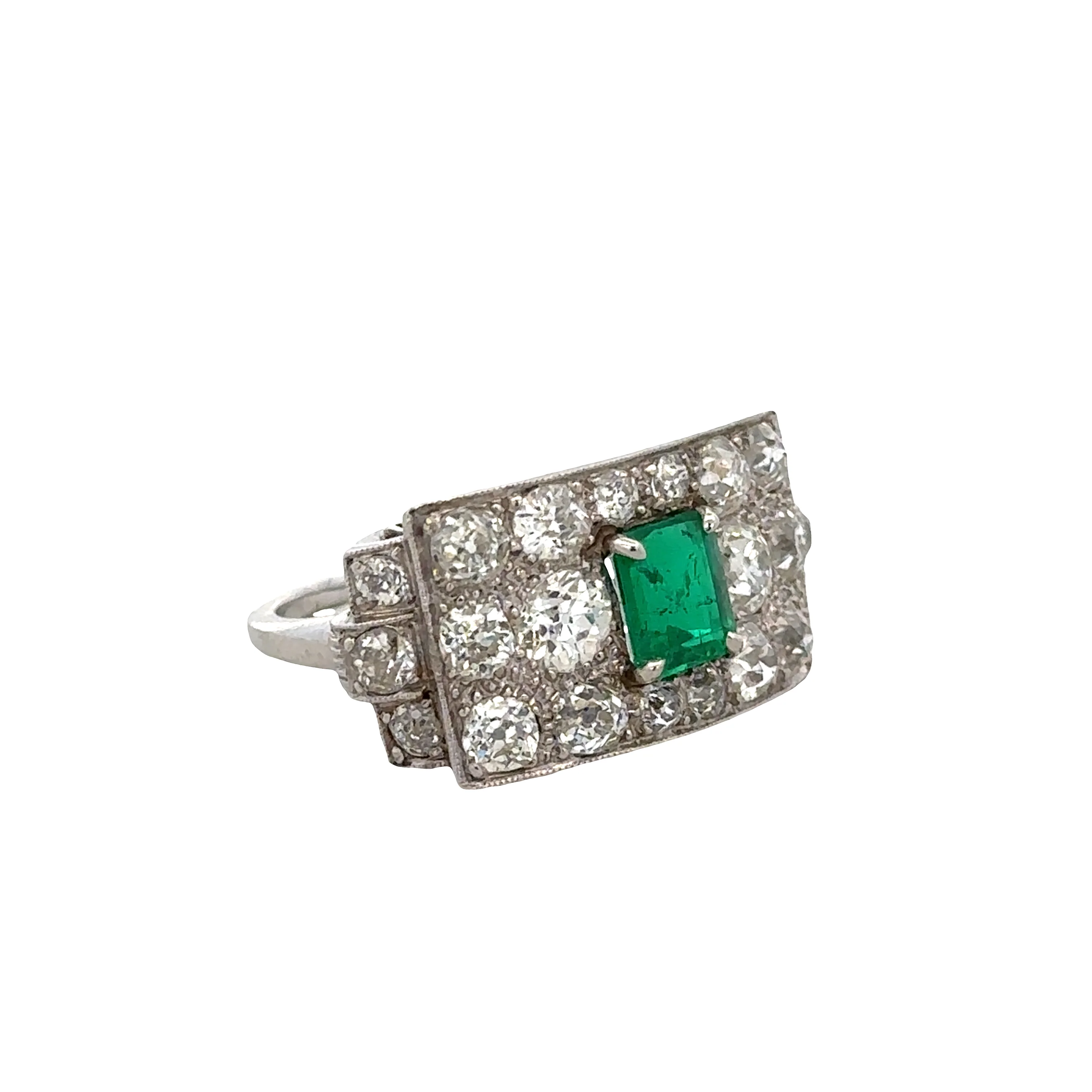 Antique Art Deco Platinum Emerald & Diamond Ring – Size 6.25 - Image 2