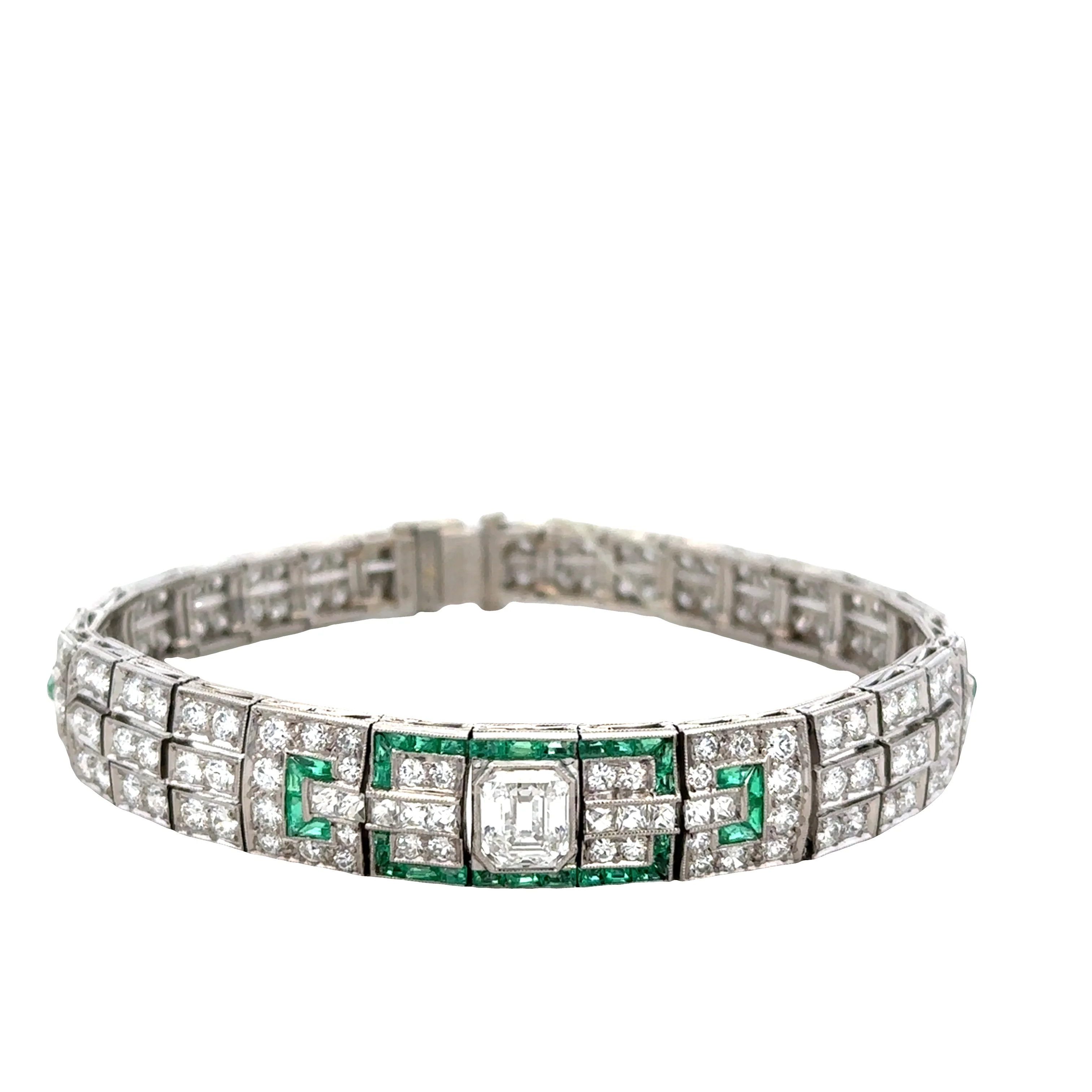 Antique Art Deco Tiffany & Co. Platinum Emerald & Diamond Bracelet – Circa 1920s - 6.5" Long