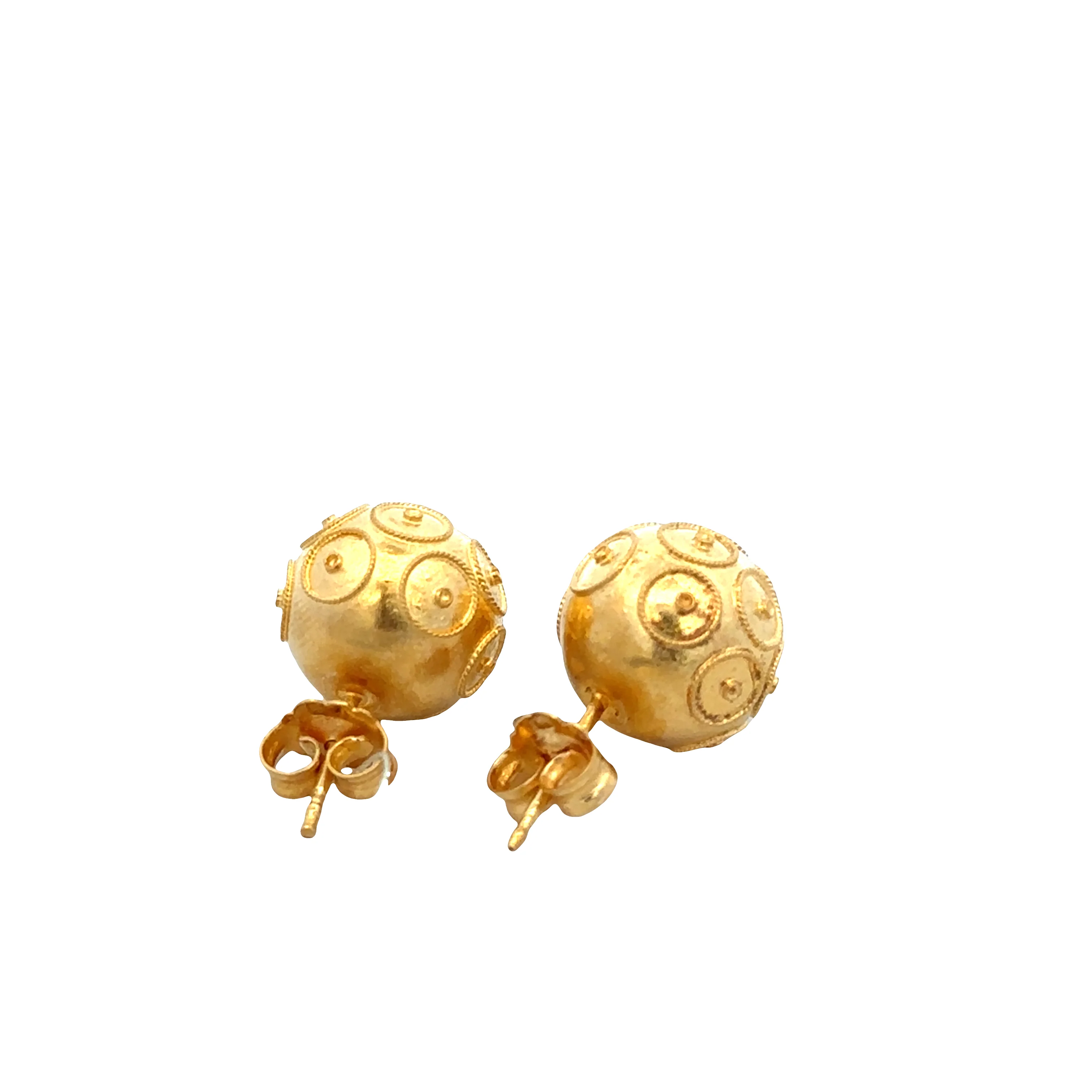Estate 20k Yellow Gold Portuguese Filigree Pearl of Viana Stud Earrings - Image 2
