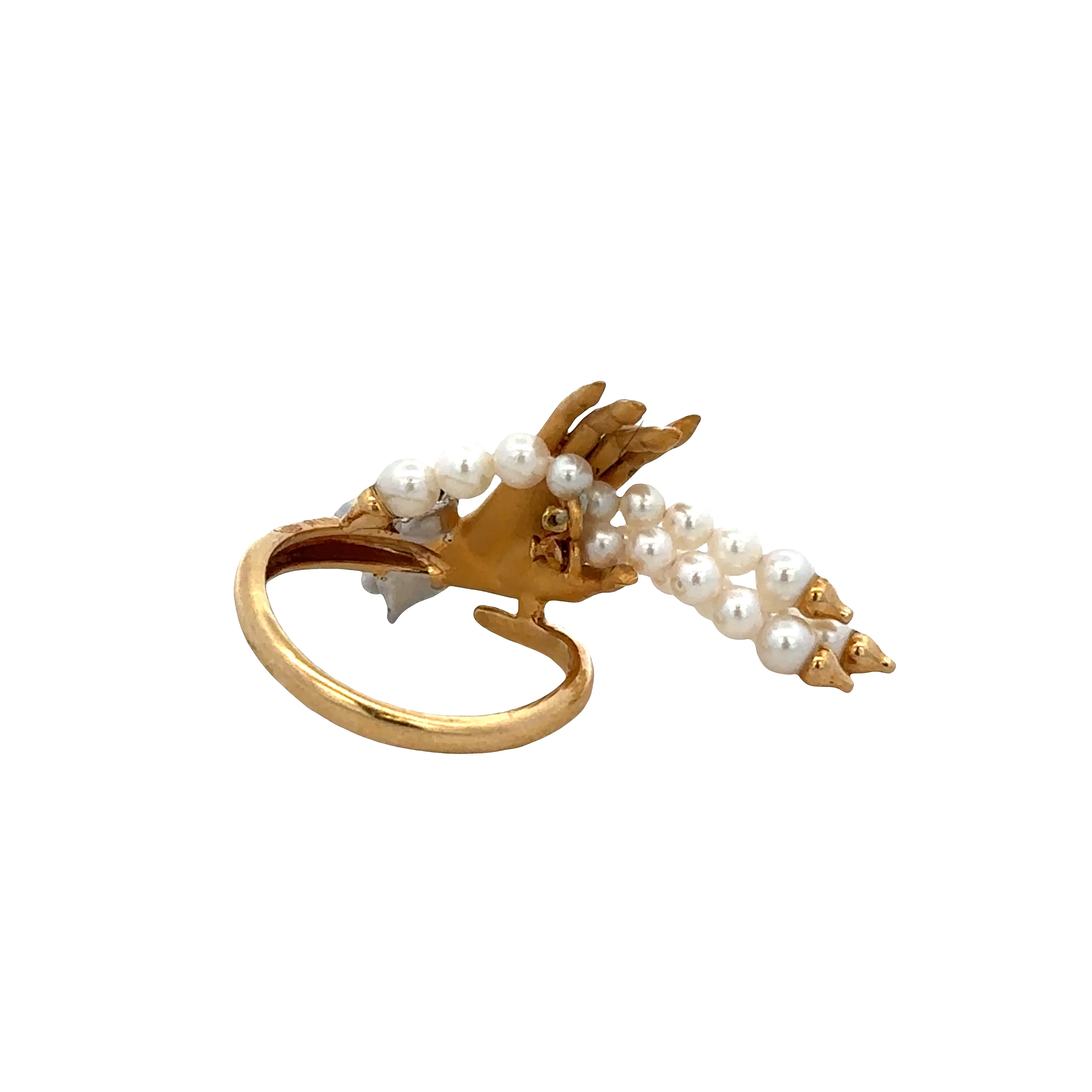 Estate Carrera y Carrera "Las Manos" 18k Yellow Gold Pearl & Diamond Ring – Size 5.75 - Image 3