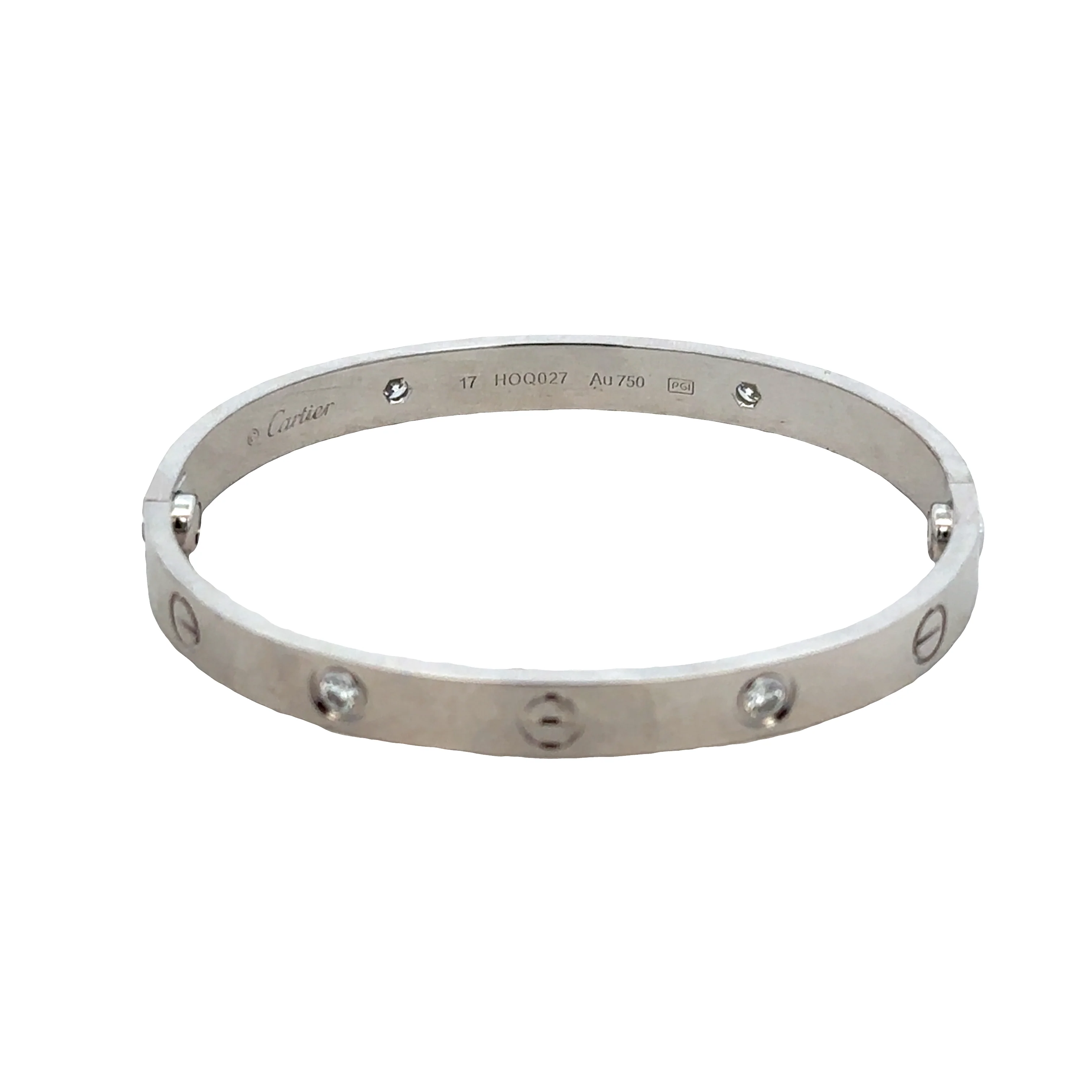 Estate Cartier Love 18k White Gold Diamond Bracelet – Size 17 - Image 3