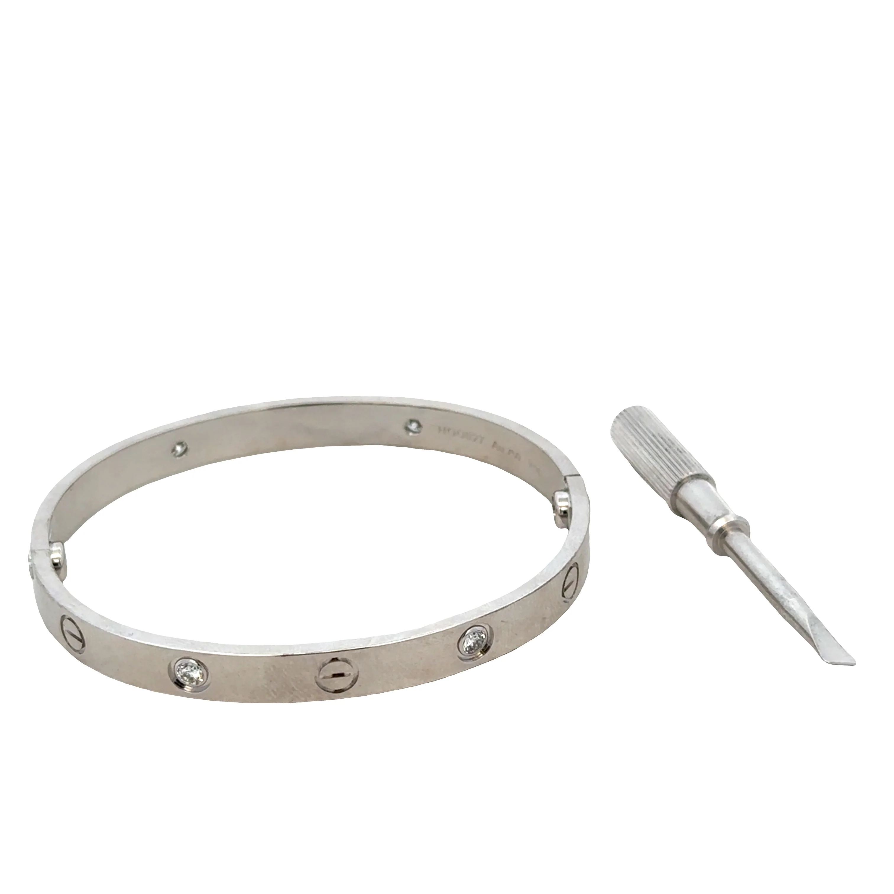 Estate Cartier Love 18k White Gold Diamond Bracelet – Size 17 - Image 4