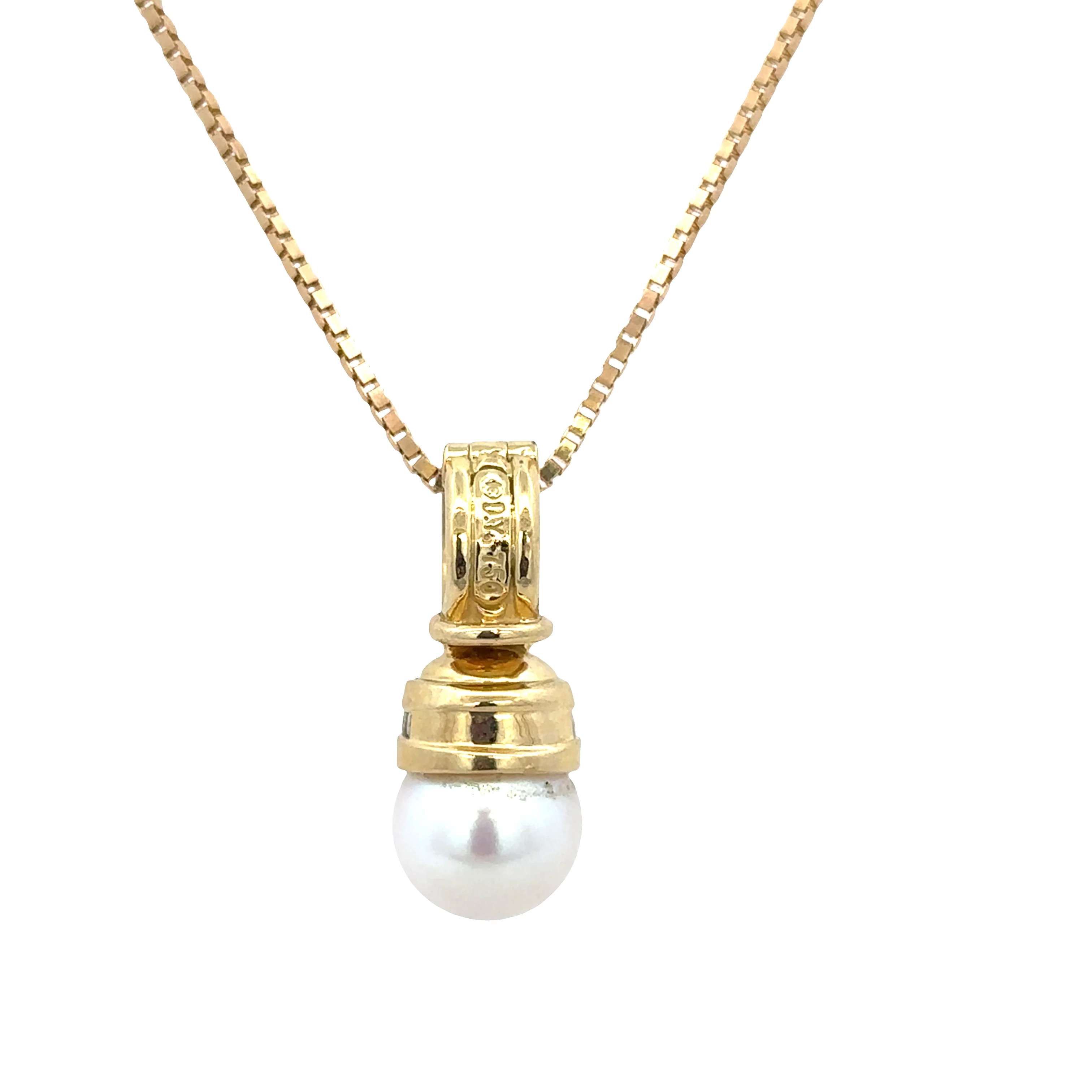 Estate David Yurman 18k Yellow Gold Akoya Cultured Pearl & Diamond Pendant Necklace – 18" - Image 3