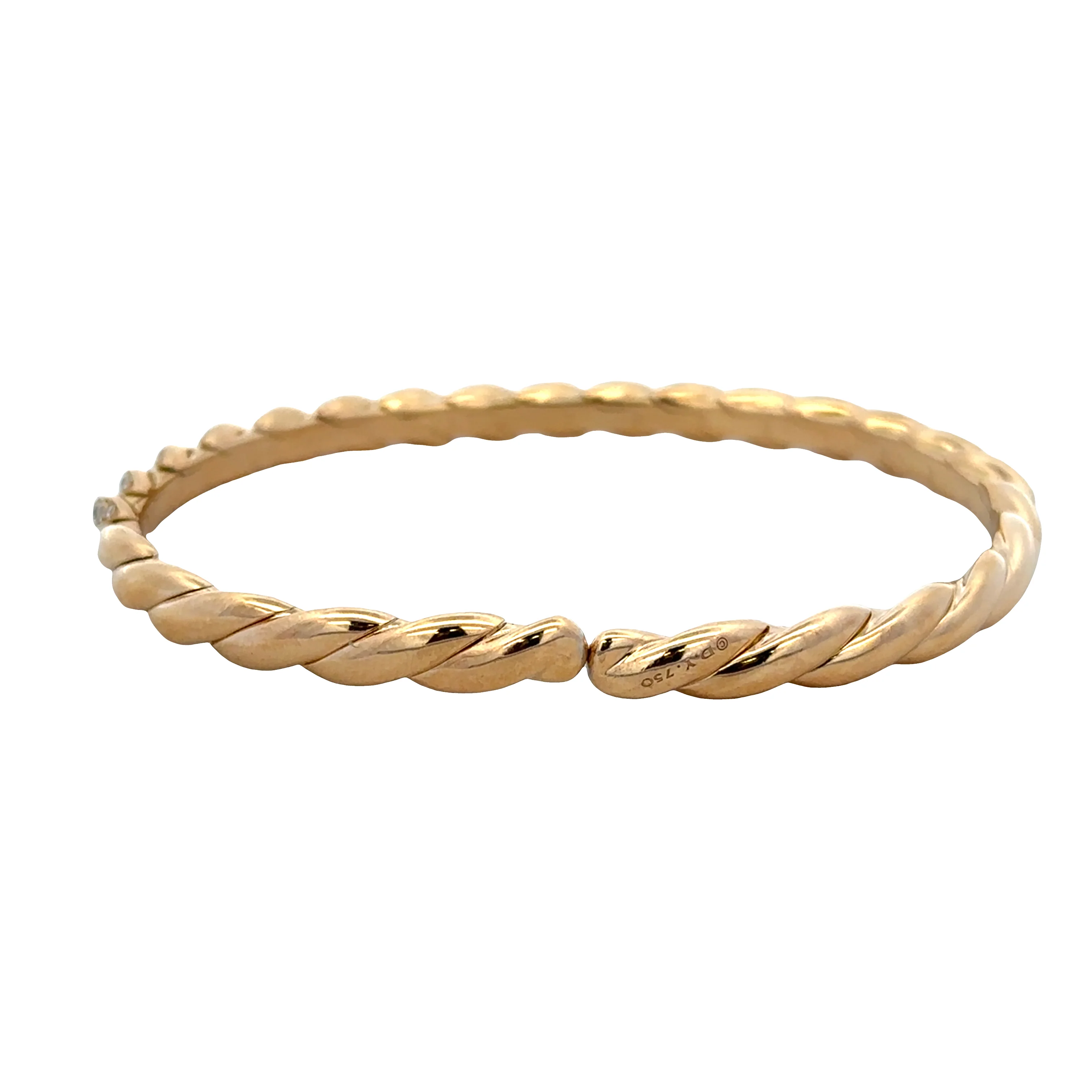 Estate David Yurman 18k Yellow Gold Diamond Stax Twist Flexible Bangle Bracelet - Image 2