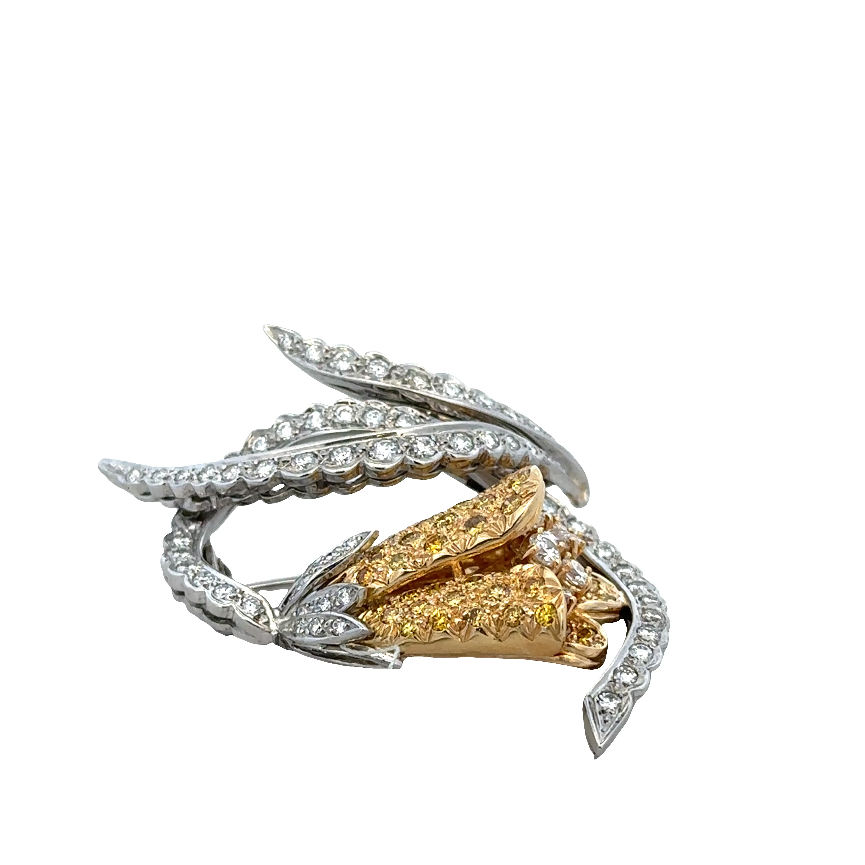 Estate Elan Platinum & 18k Yellow Gold Diamond Floral Brooch – Circa 1980s - Image 2