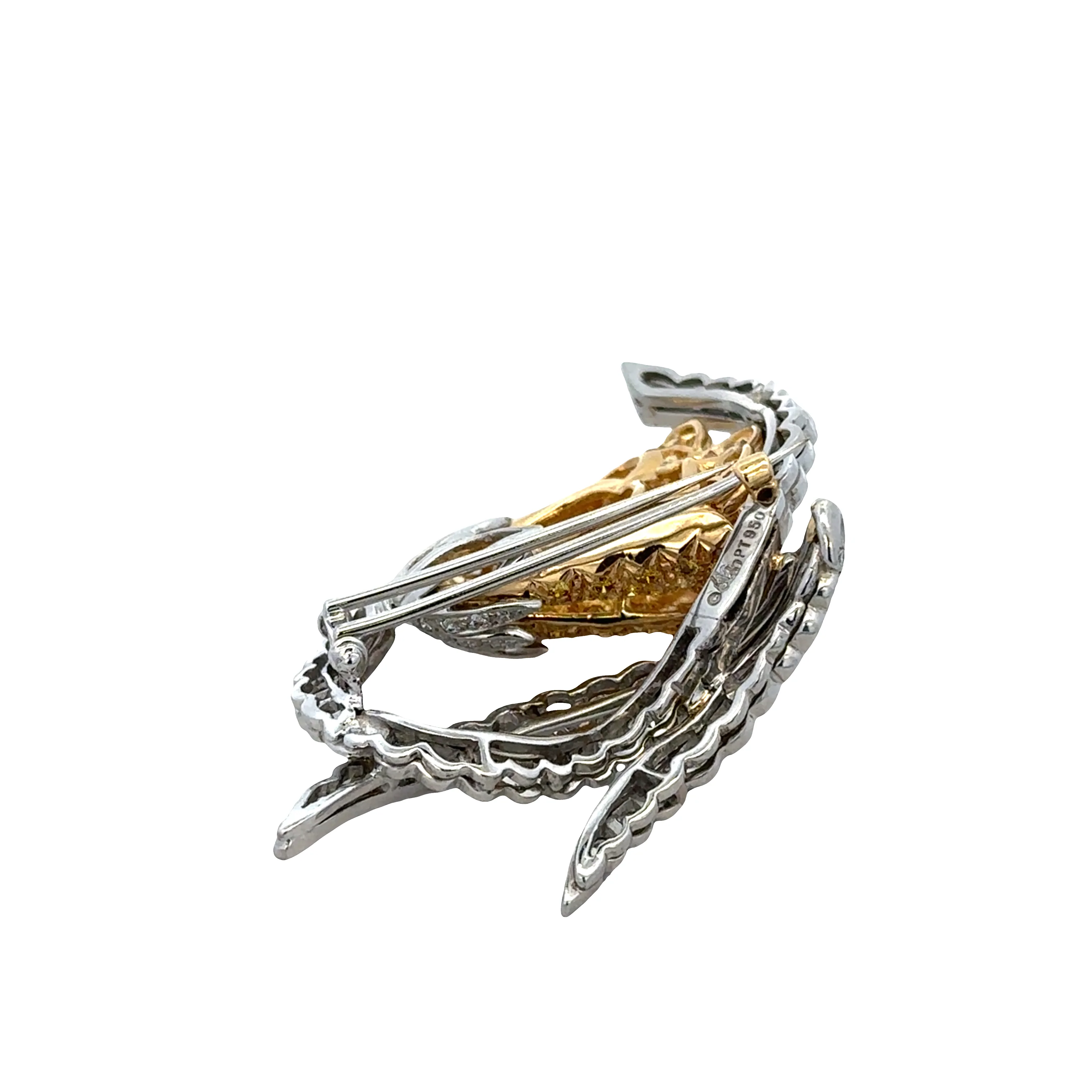 Estate Elan Platinum & 18k Yellow Gold Diamond Floral Brooch – Circa 1980s - Image 3