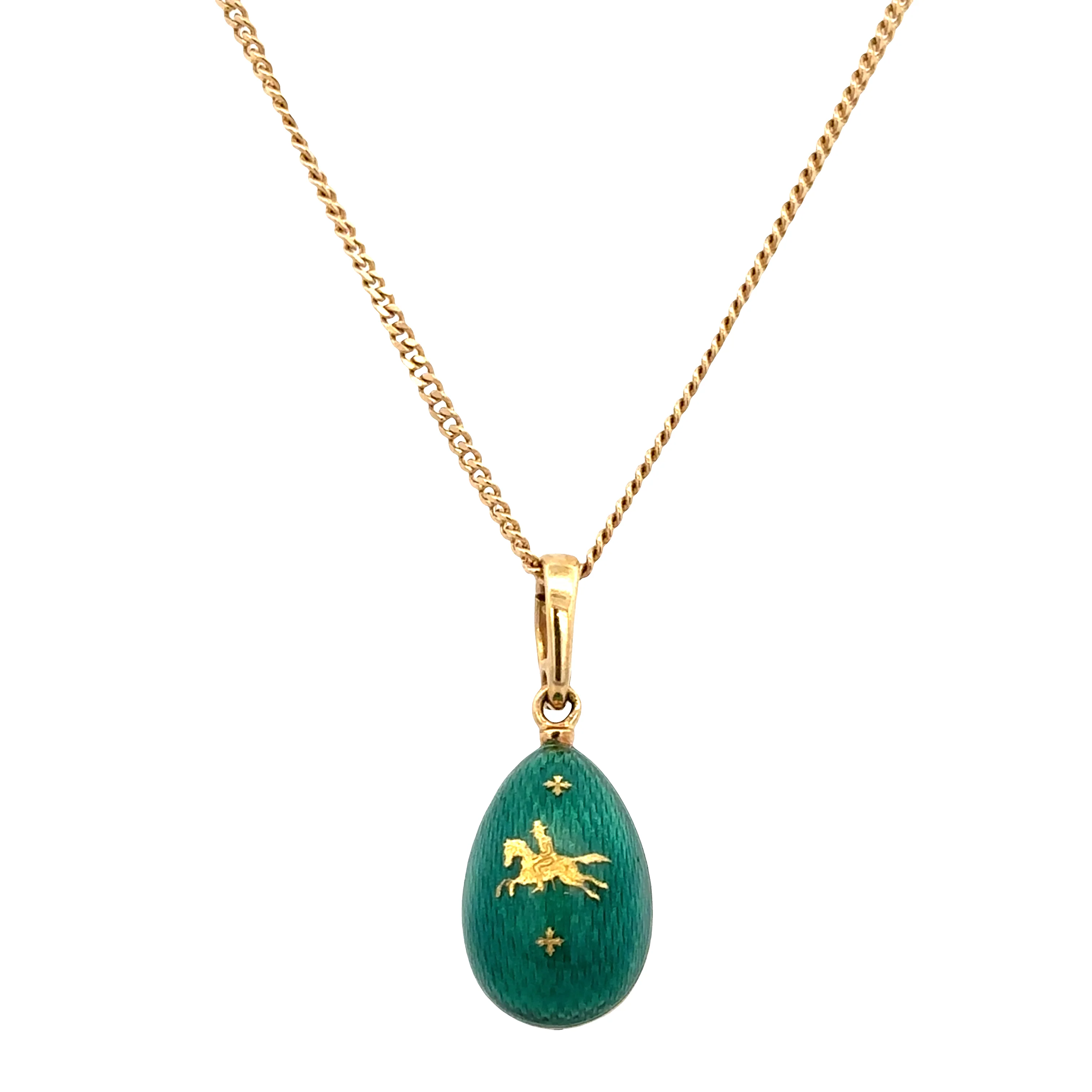 Estate Fabergé 18k Yellow Gold Guilloché Enamel Egg Pendant Necklace – 20"
