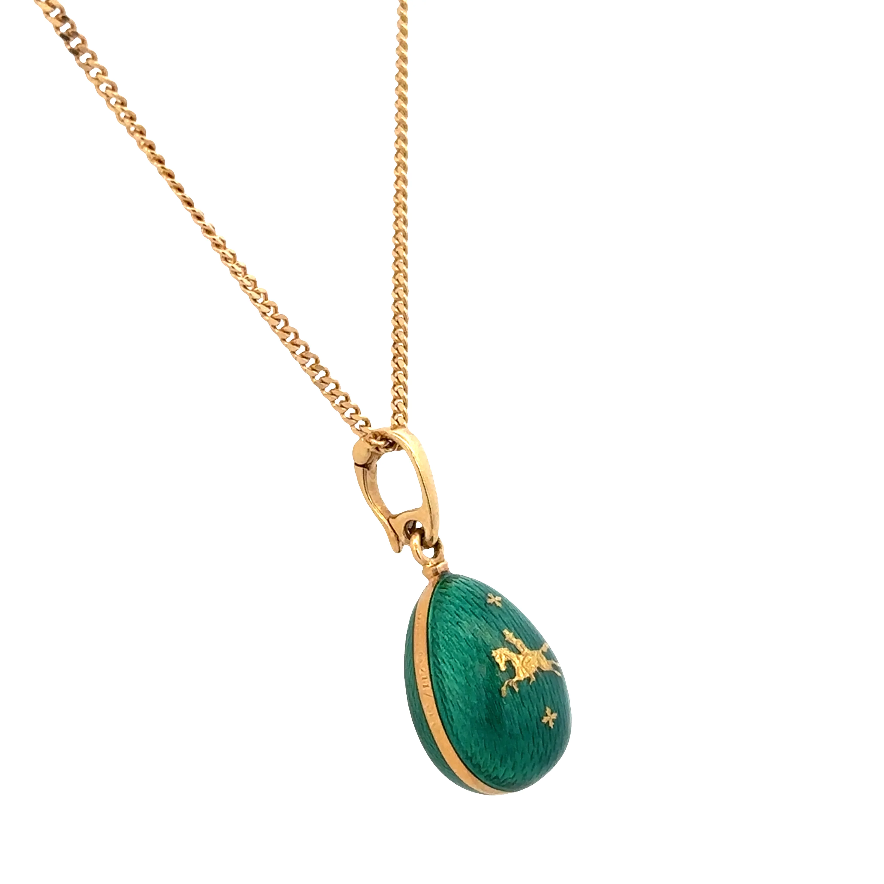 Estate Fabergé 18k Yellow Gold Guilloché Enamel Egg Pendant Necklace – 20" - Image 5