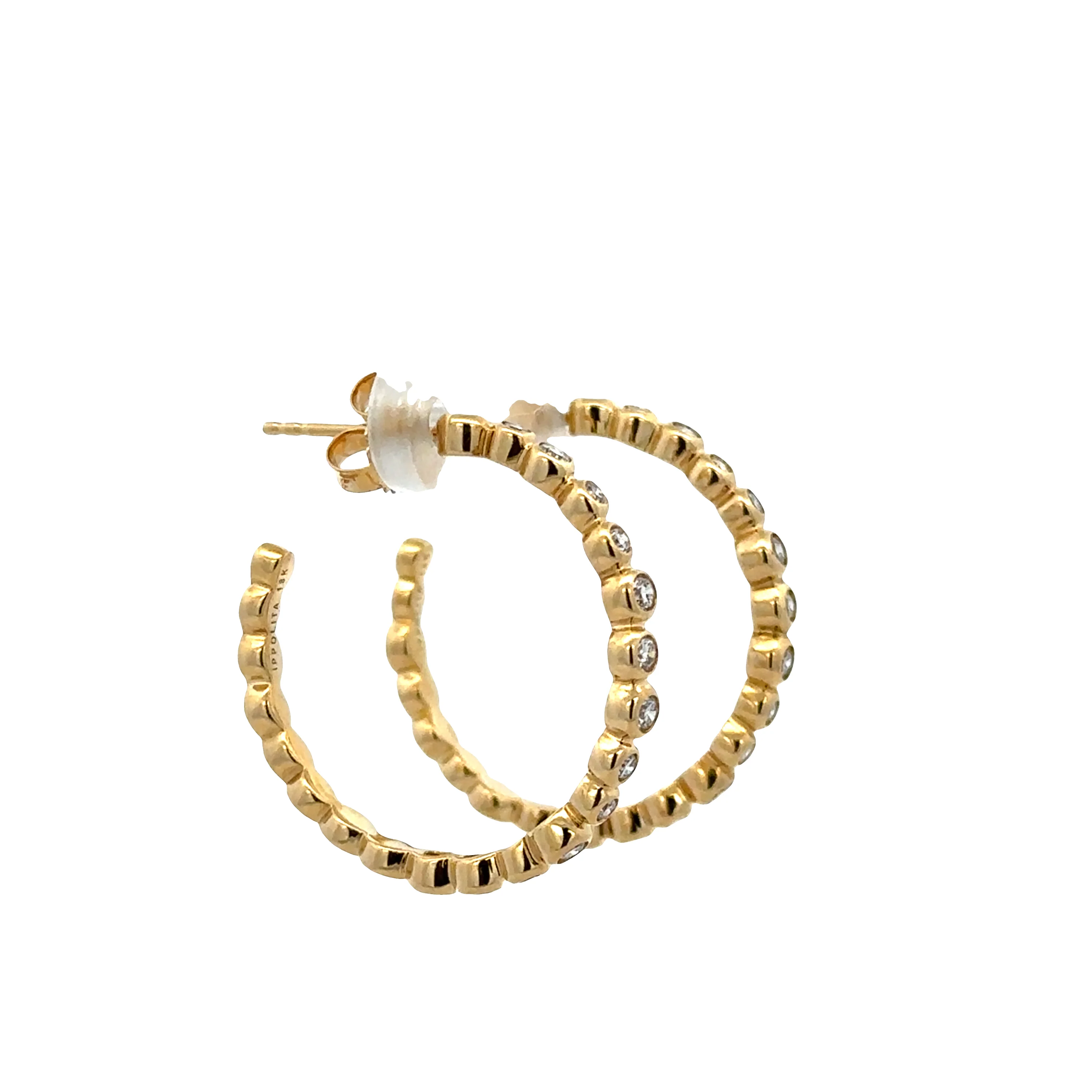 Estate Ippolita 18k Yellow Gold Diamond Hoop Earrings - Image 2