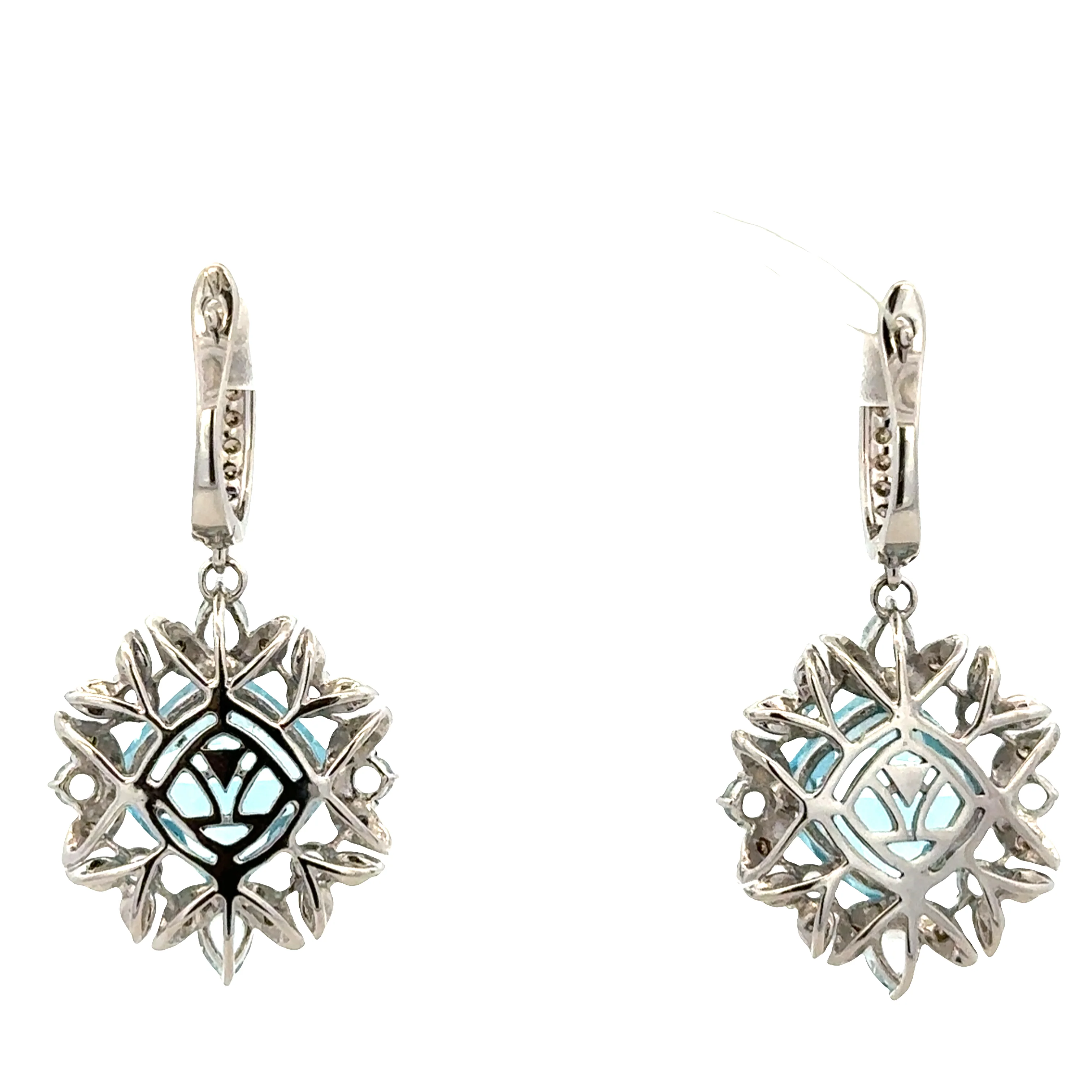 Estate Le Vian 14k White Gold Blue Topaz, Aquamarine & Diamond Drop Earrings - Image 2