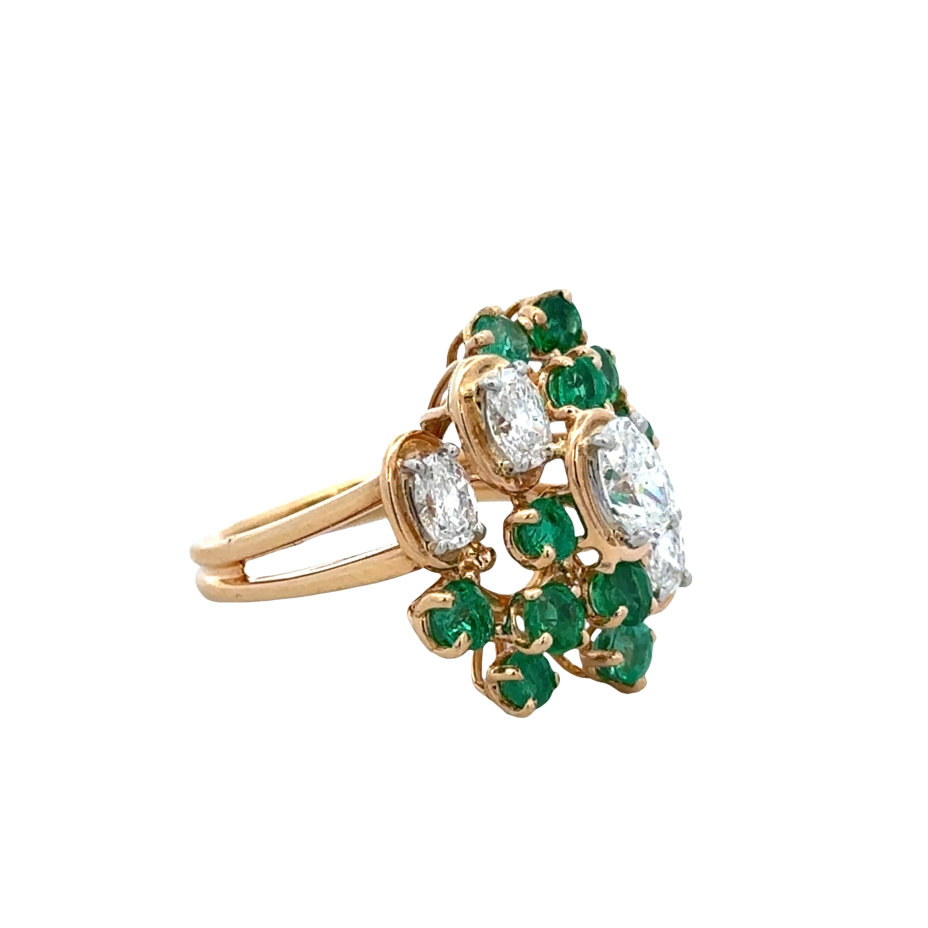 Estate Oscar Heyman 18k Yellow Gold & Platinum Emerald and Diamond Ring – Size 5.75, Circa 1976 - Image 2