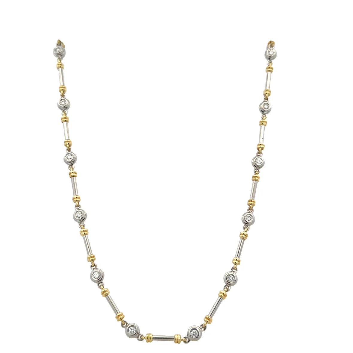 Estate Scott Kay 18k Yellow Gold & Platinum Diamond Link Necklace – 16" - Image 2