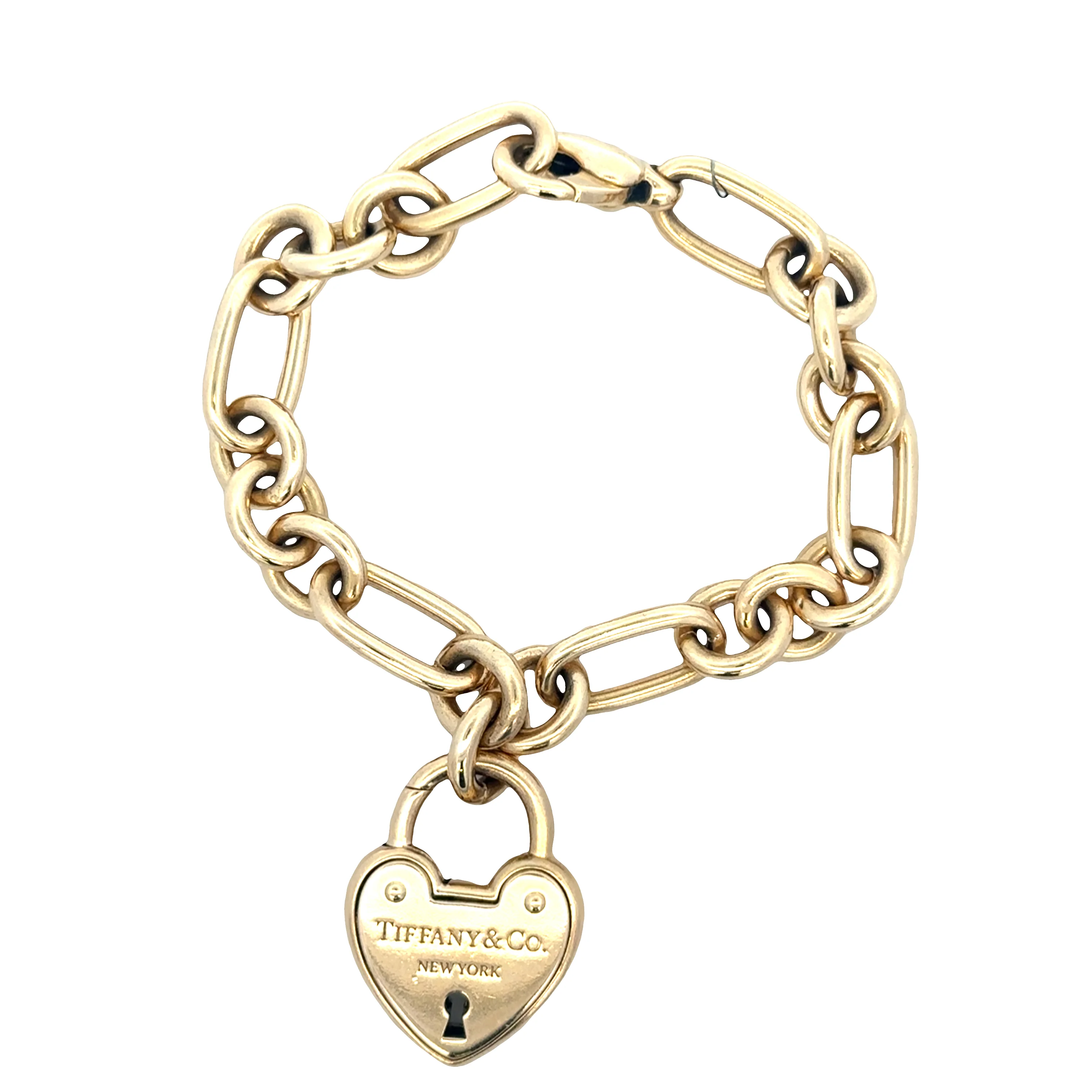 Estate Tiffany & Co. 18k Yellow Gold Heart Charm Link Bracelet – 8"