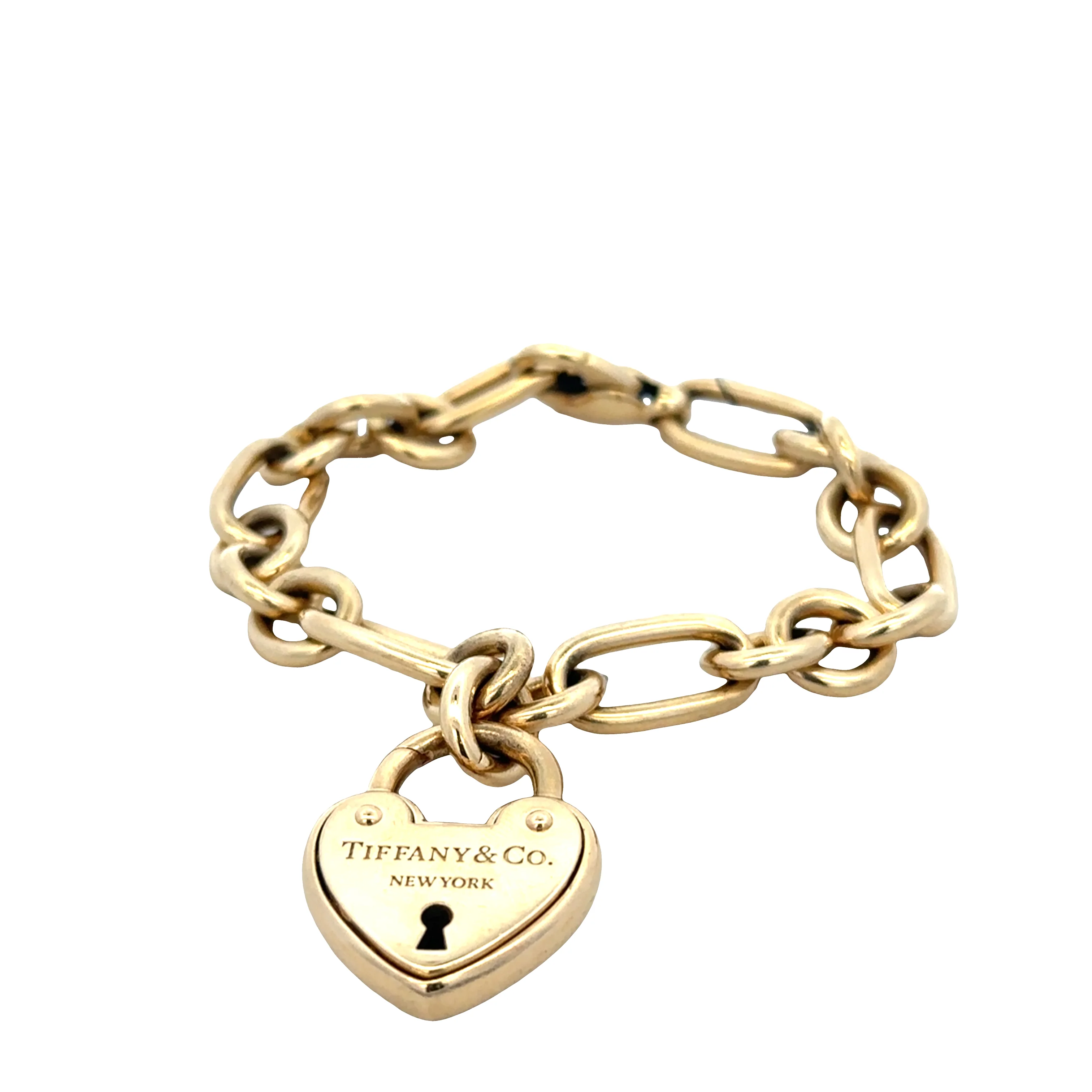 Estate Tiffany & Co. 18k Yellow Gold Heart Charm Link Bracelet – 8" - Image 2