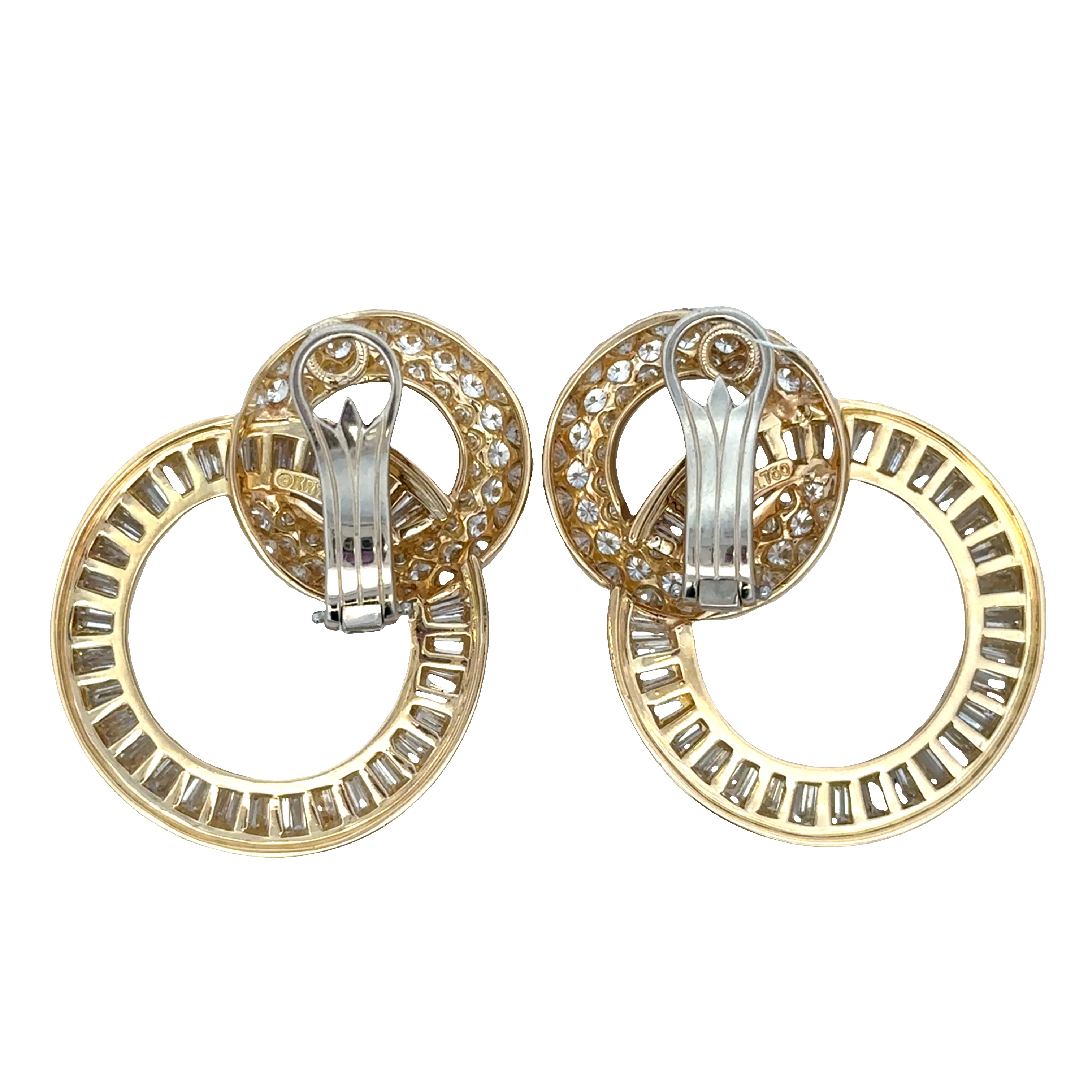 Estate Vintage Charles Krypell 18k Yellow Gold Diamond Interlocking Circle Clip-On Earrings - Image 2
