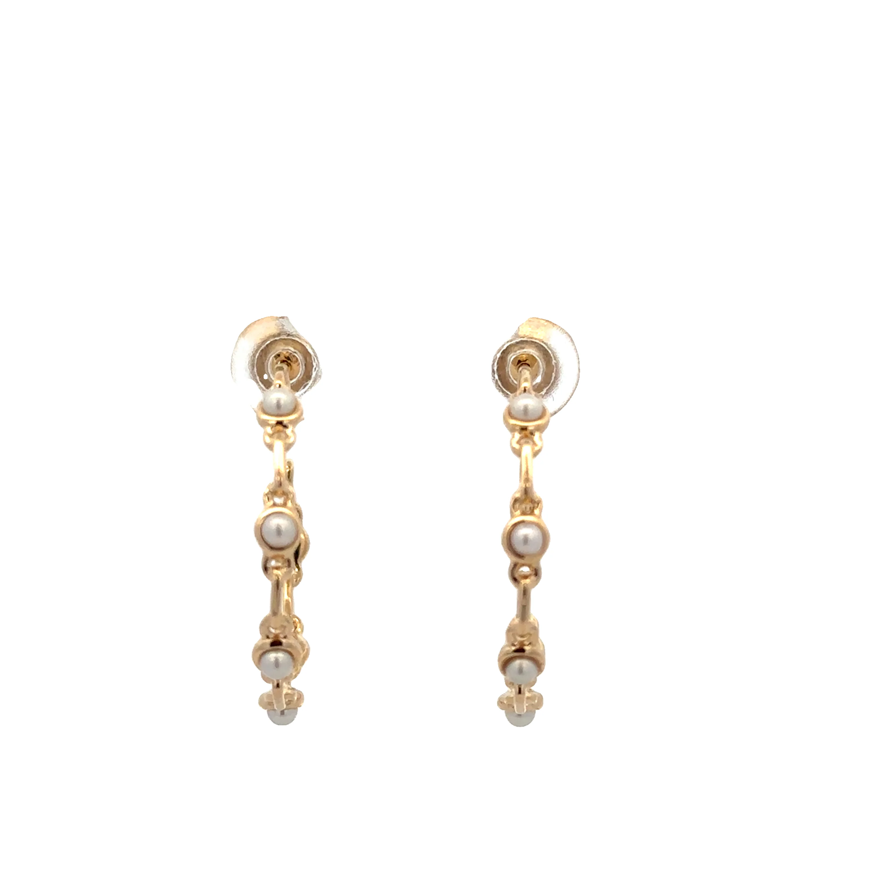 Openwork Pearl Hoop Earrings in Yellow Gold - Image 2