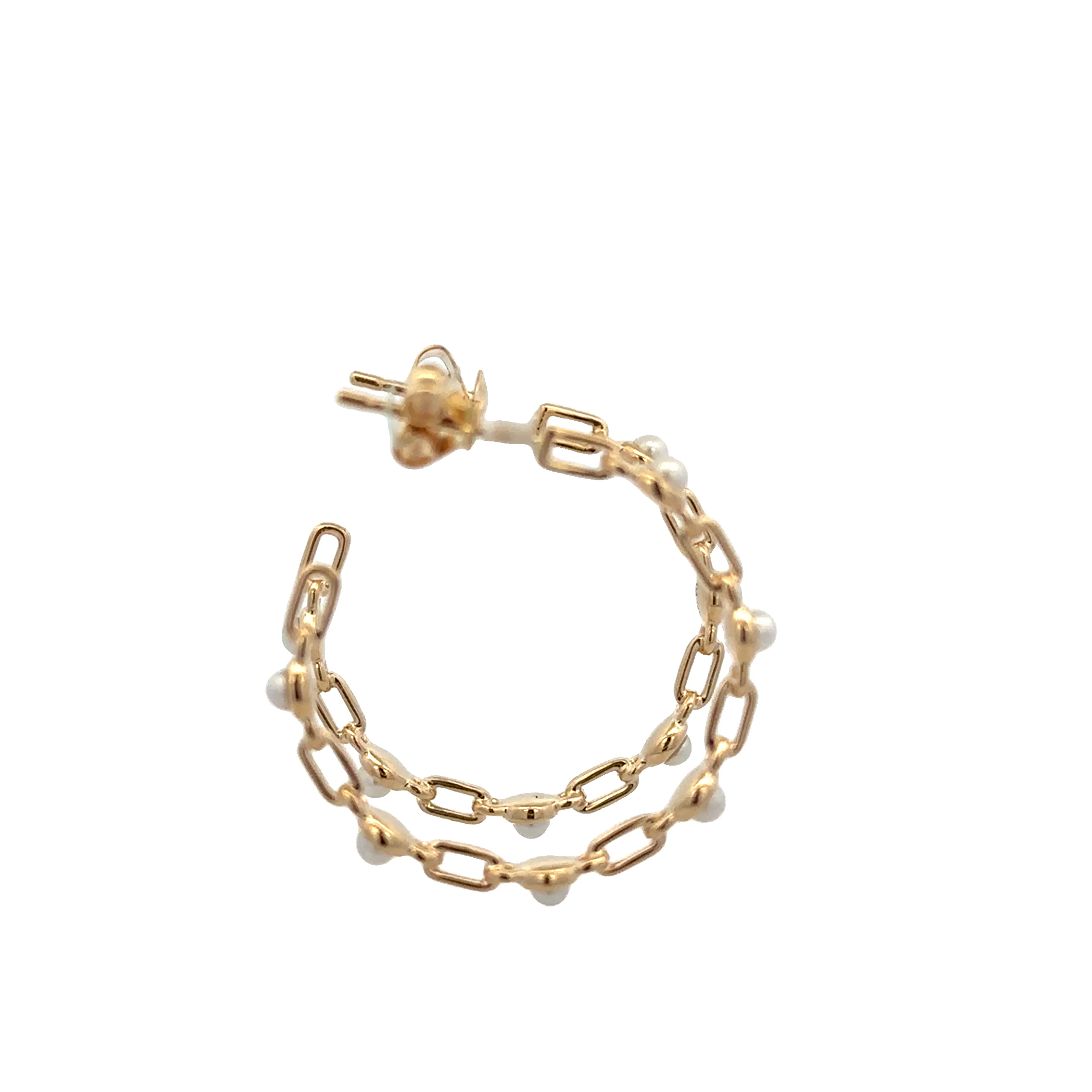 Openwork Pearl Hoop Earrings in Yellow Gold - Image 3