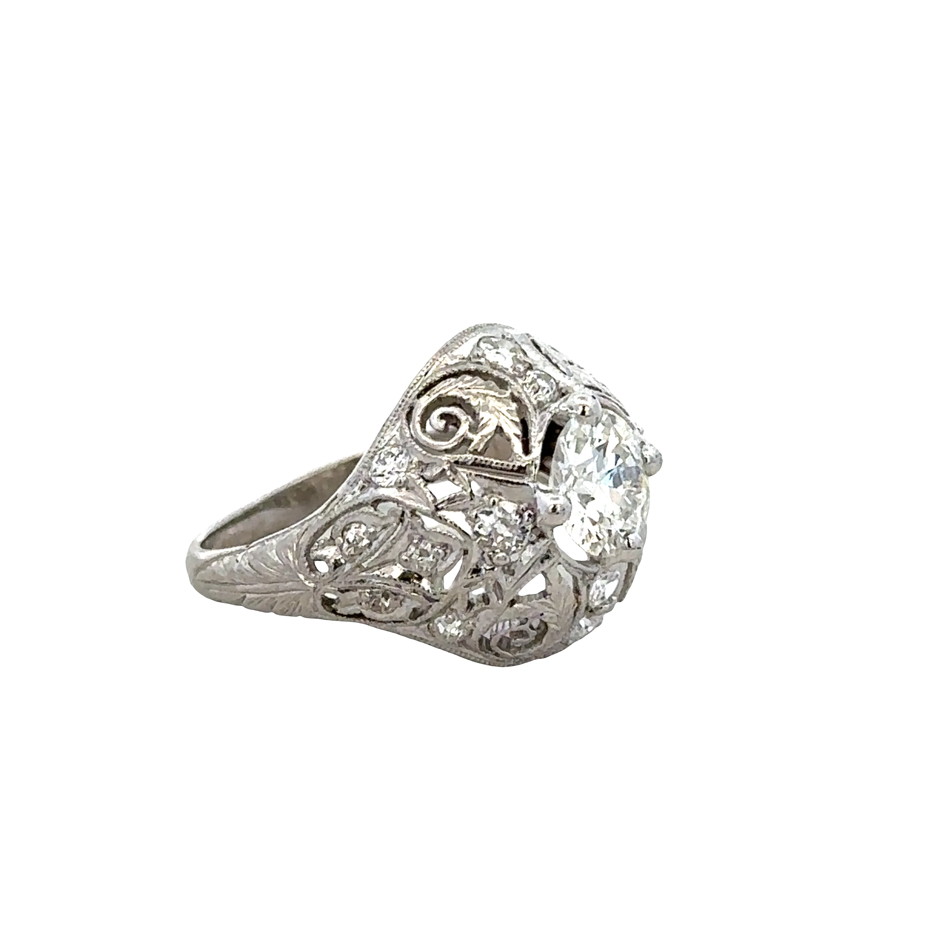 Platinum Art Deco Diamond Domed Ring – Size 5.5 - Image 2