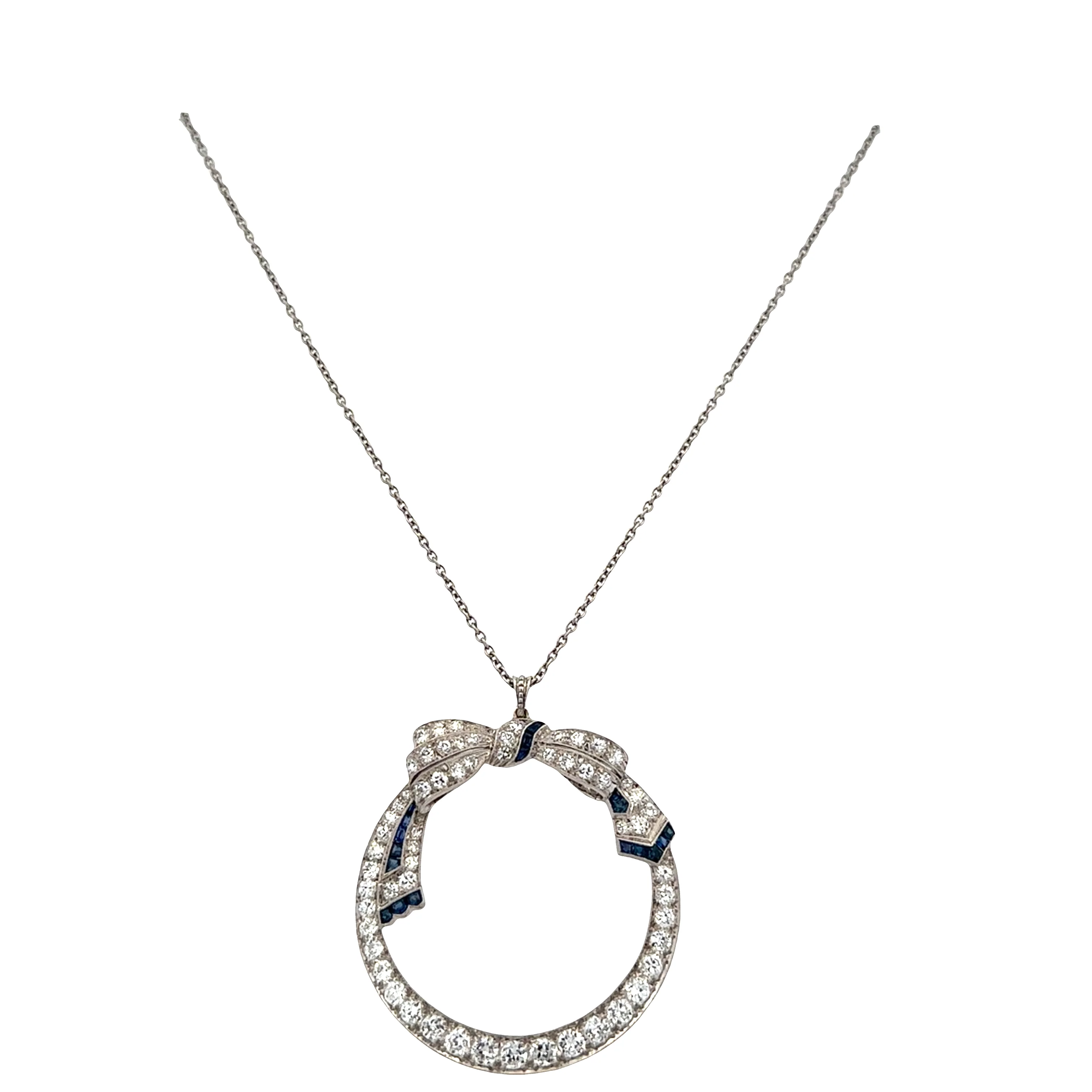 Platinum Art Deco Diamond & Sapphire Wreath Pendant – Circa 1920s - Image 3