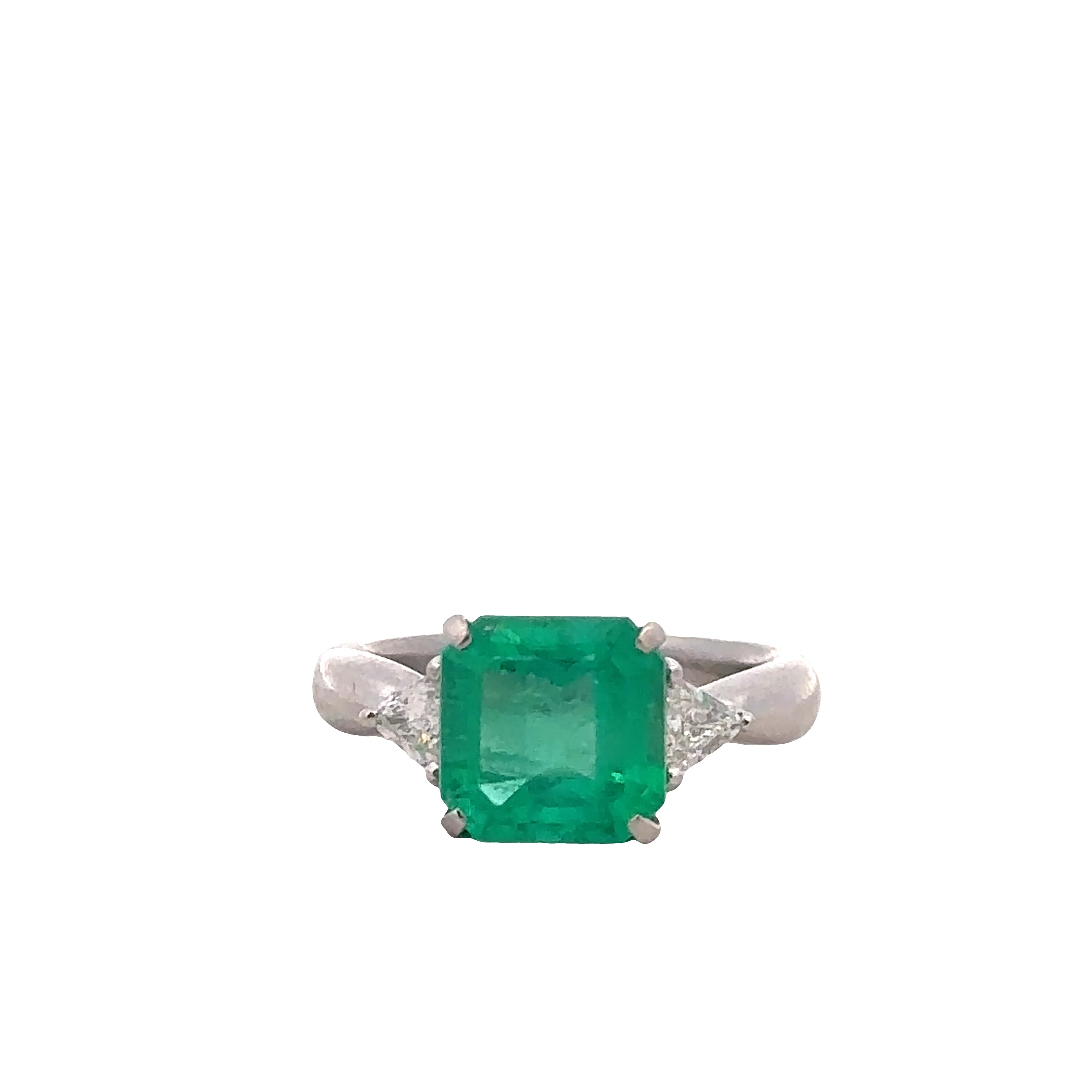 Platinum Emerald & Diamond Three-Stone Ring – Size 4.75