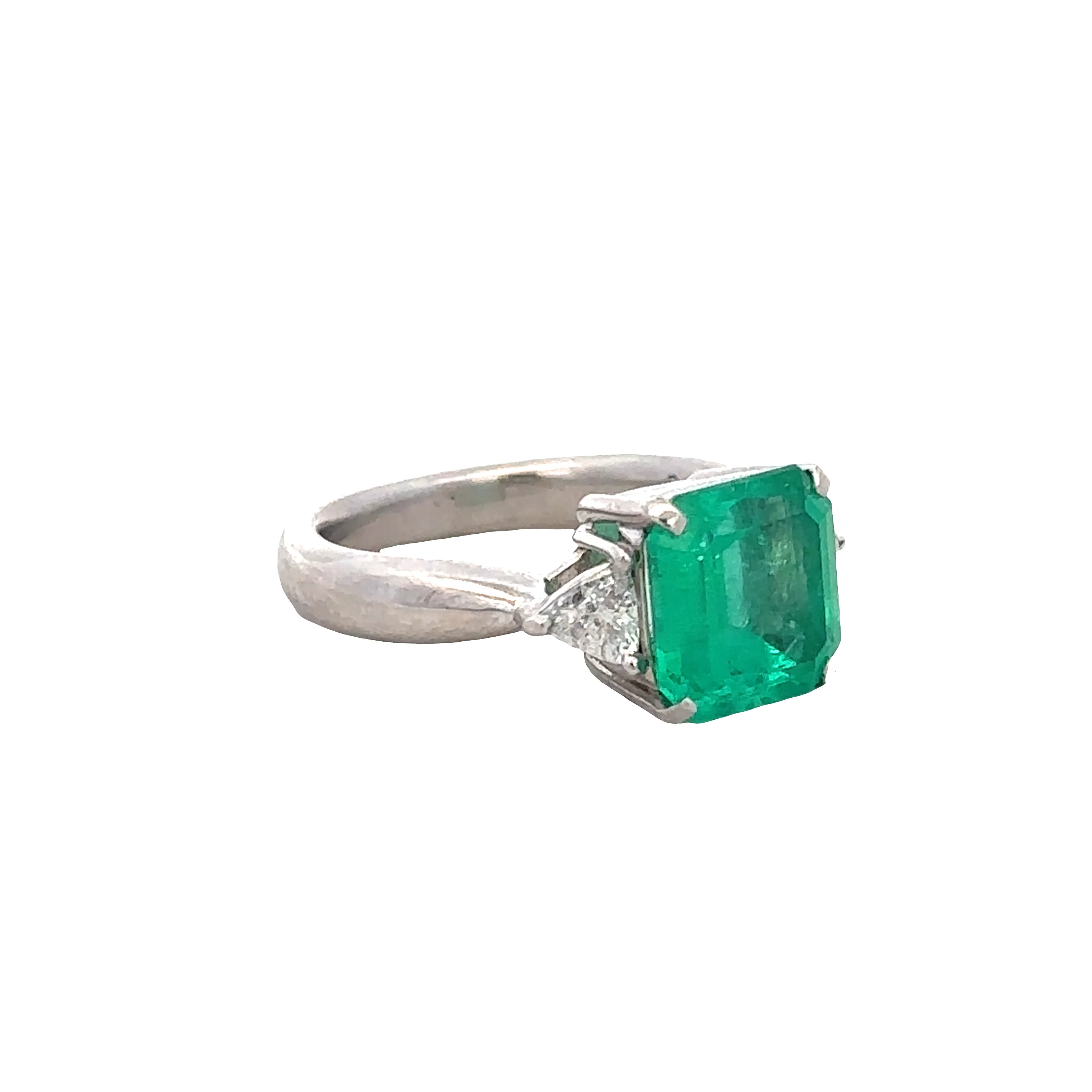 Platinum Emerald & Diamond Three-Stone Ring – Size 4.75 - Image 2