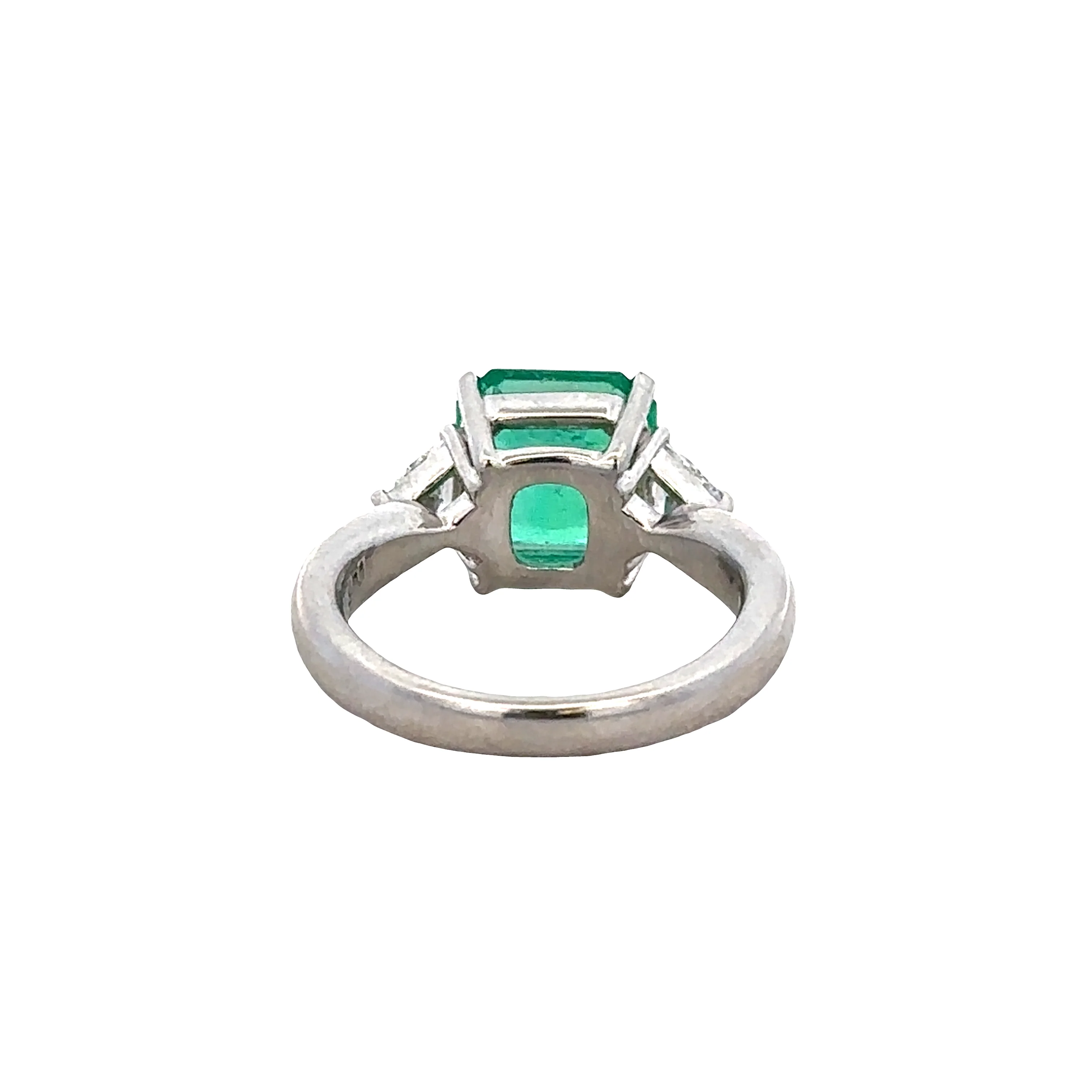 Platinum Emerald & Diamond Three-Stone Ring – Size 4.75 - Image 3