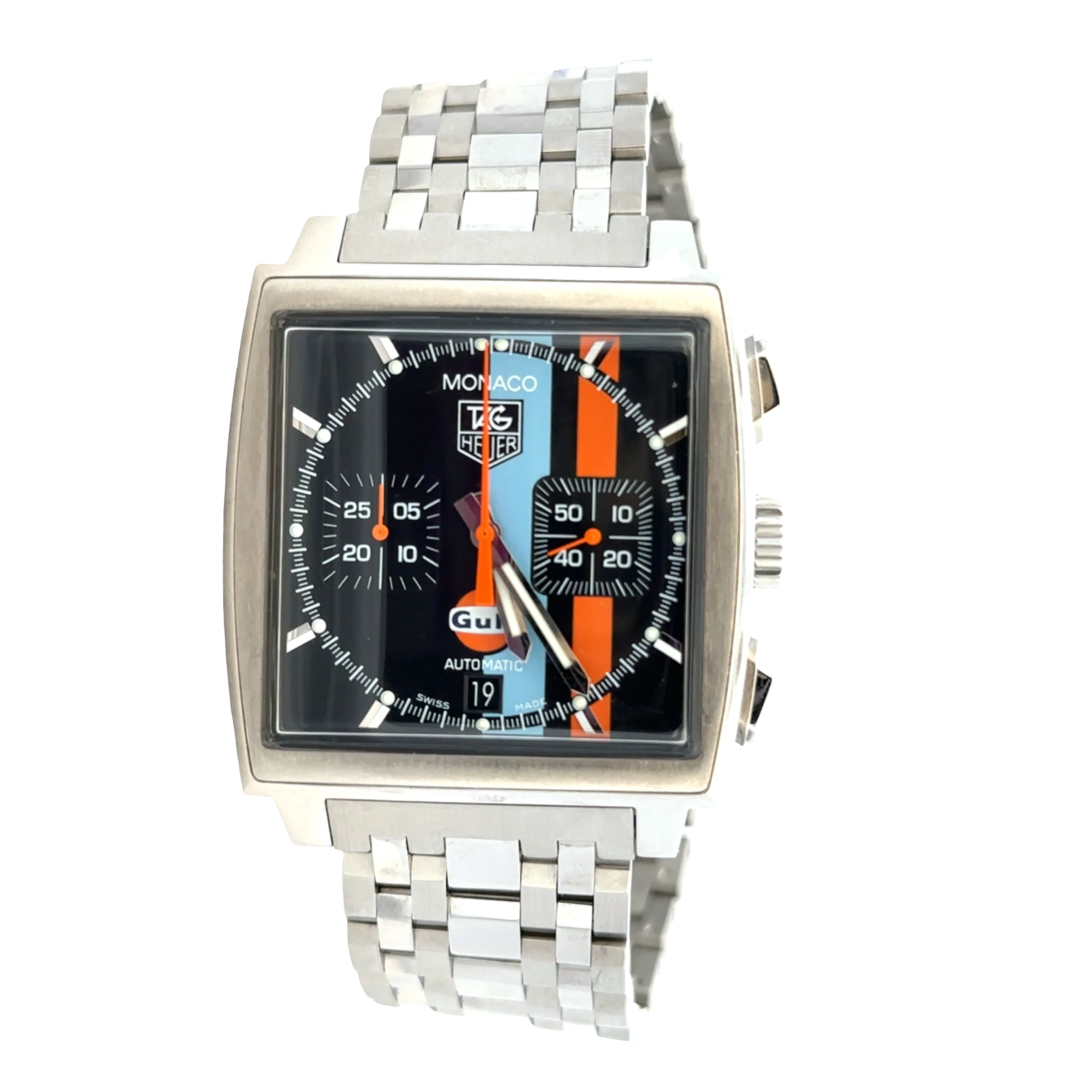 Pre-owned Tag Heuer Monaco "Gulf" Limited Edition Stainless Steel Wristwatch – Ref. CW211A, Circa 2007