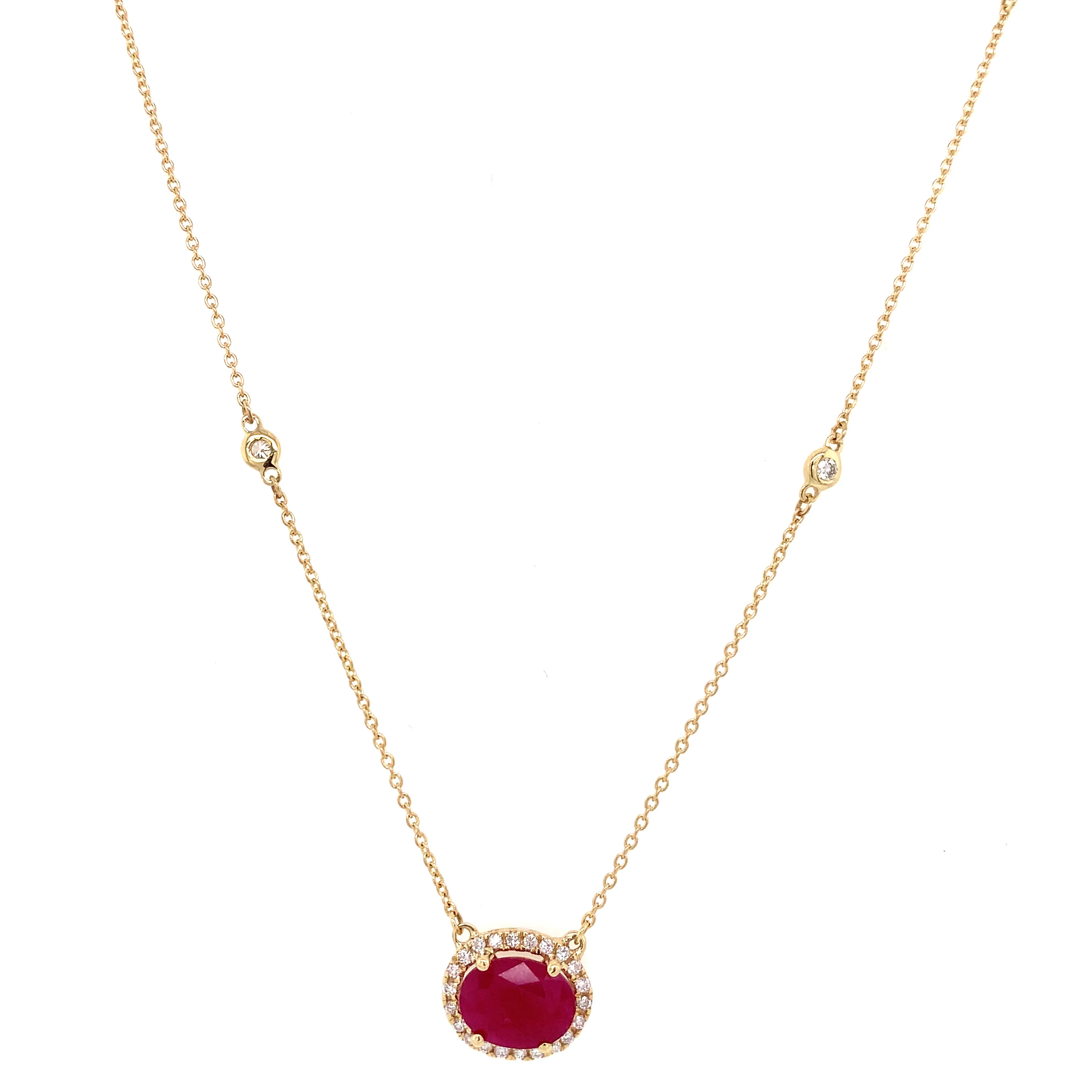 Ruby and Diamond Station Necklace in Yellow Gold - Image 2