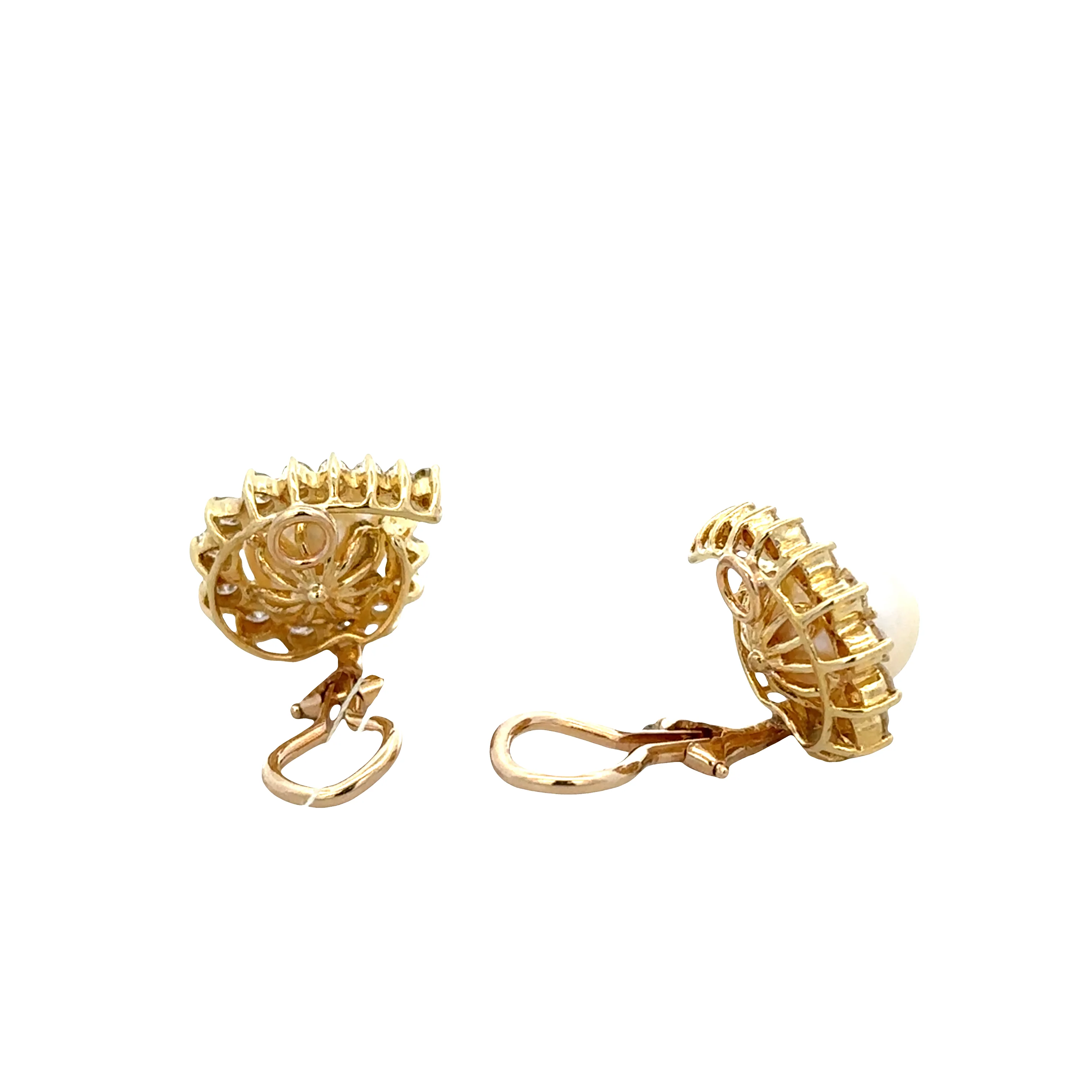 Vintage 14k Yellow Gold Akoya Cultured Pearl & Diamond Clip-On Earrings - Image 2