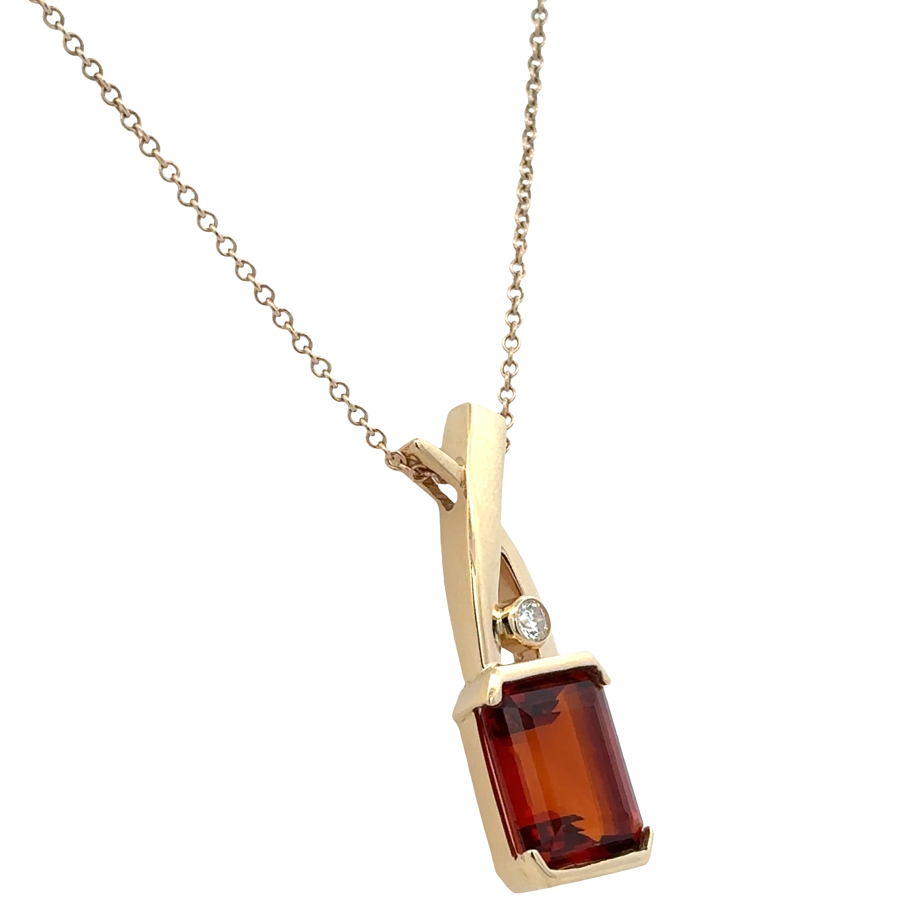 Vintage 14k Yellow Gold Citrine & Diamond X-Motif Pendant Necklace – 18" - Image 2