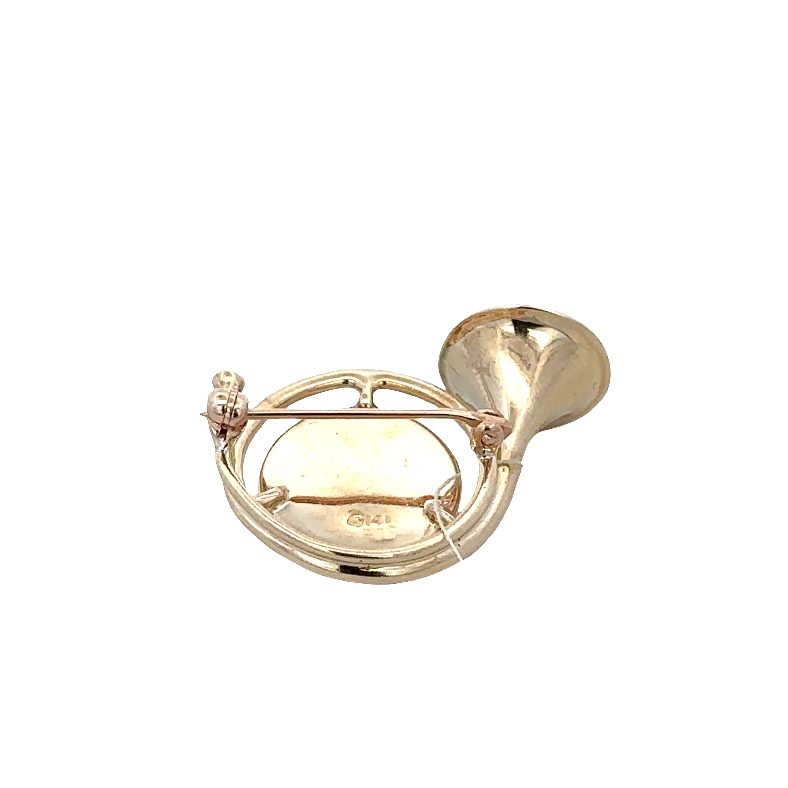 Vintage 14k Yellow Gold Essex Crystal Reverse Painted Intaglio French Horn Brooch - Image 2