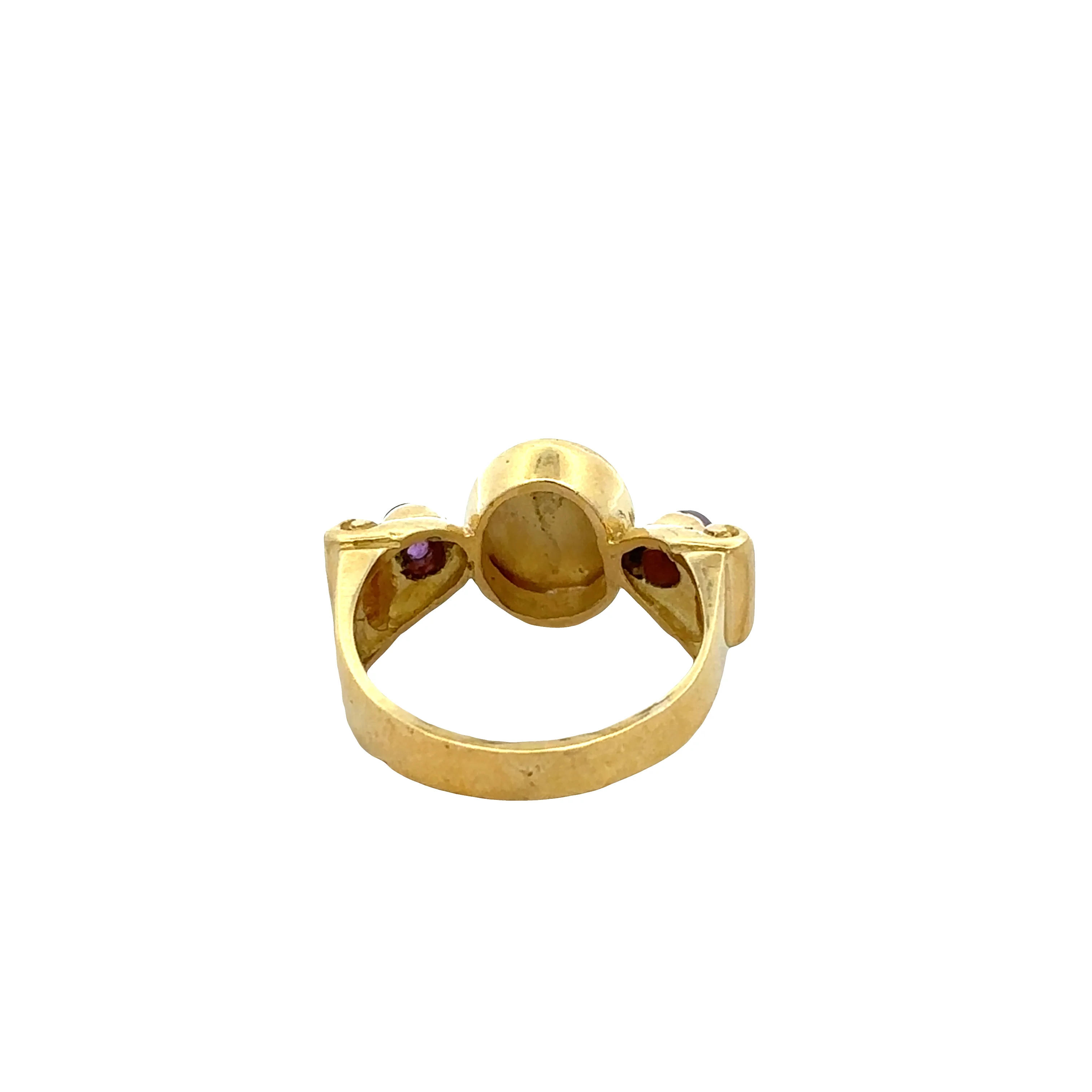 Vintage 18k Yellow Gold Roman Soldier Intaglio Ring with Amethyst Cabochons - Image 3