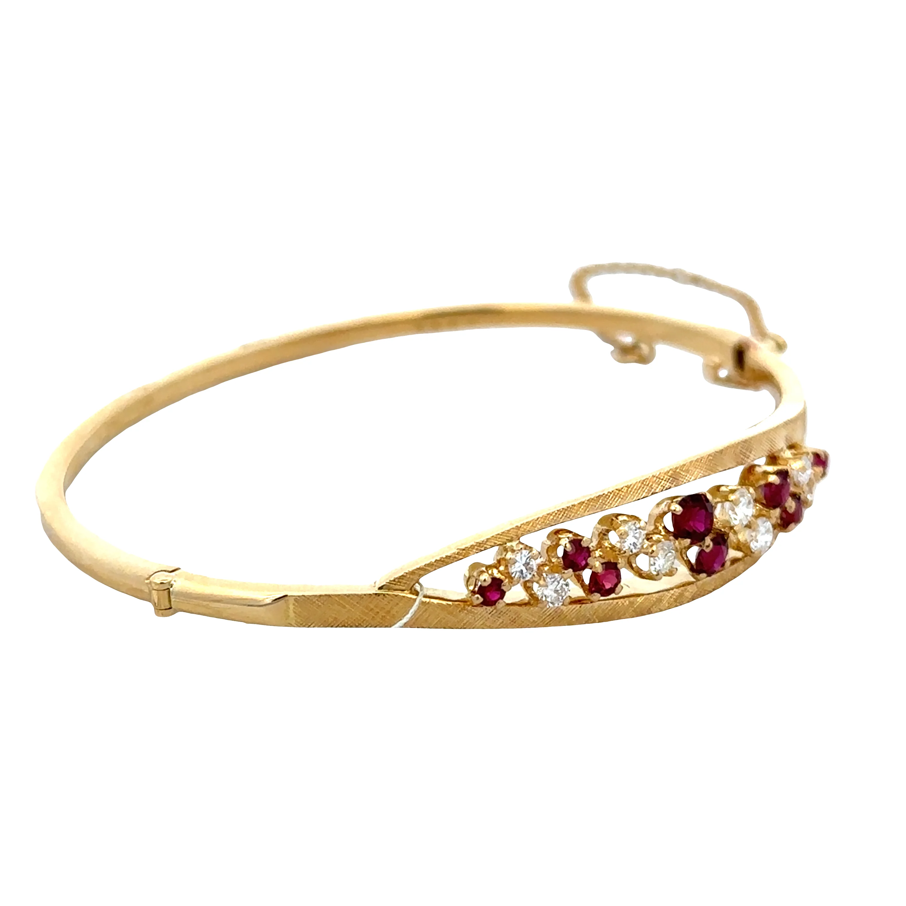 Vintage 18k Yellow Gold Ruby & Diamond Openwork Bangle Bracelet – Circa 1976 - Image 2
