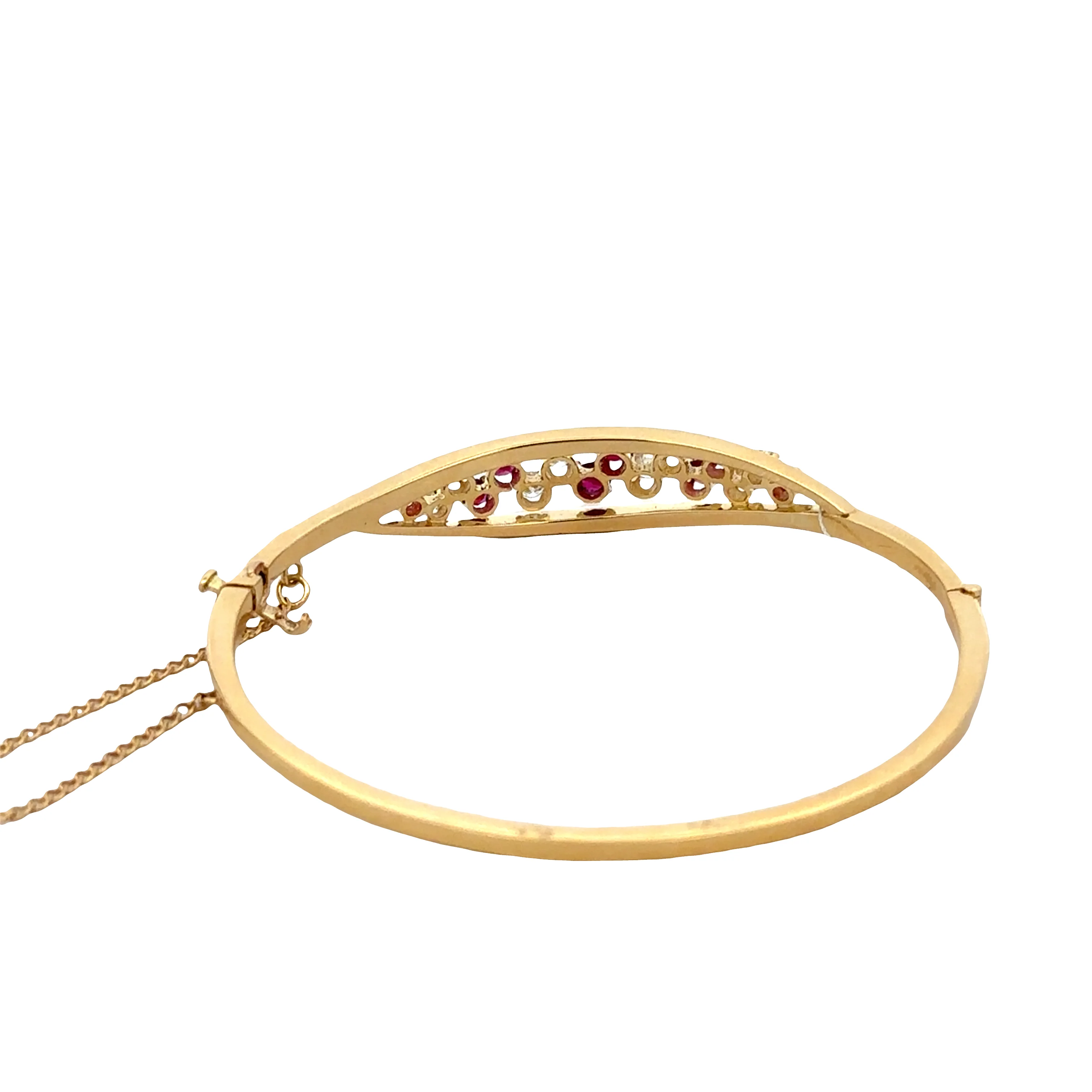 Vintage 18k Yellow Gold Ruby & Diamond Openwork Bangle Bracelet – Circa 1976 - Image 3